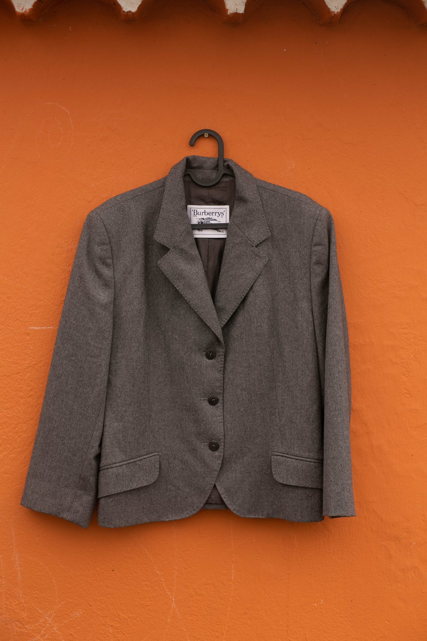 Wool 90s Burberrys' grey woman coat, Smart designer blazer jacket, Burberry London Pure Wool Blazer, US Size: 8–10