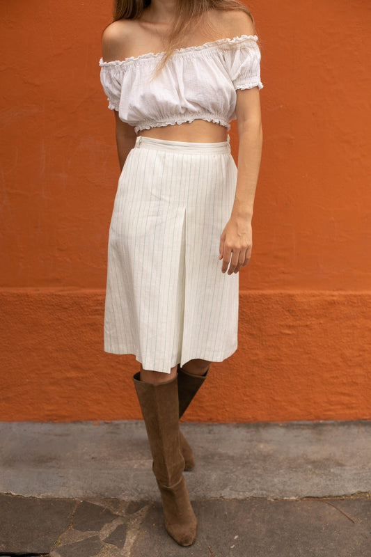 Cottage core linen midi skirt, Elegant high waist skirt, Romantic dreamy summer skirt, Chic Striped Linen-Blend Pencil Skirt, Size USA S