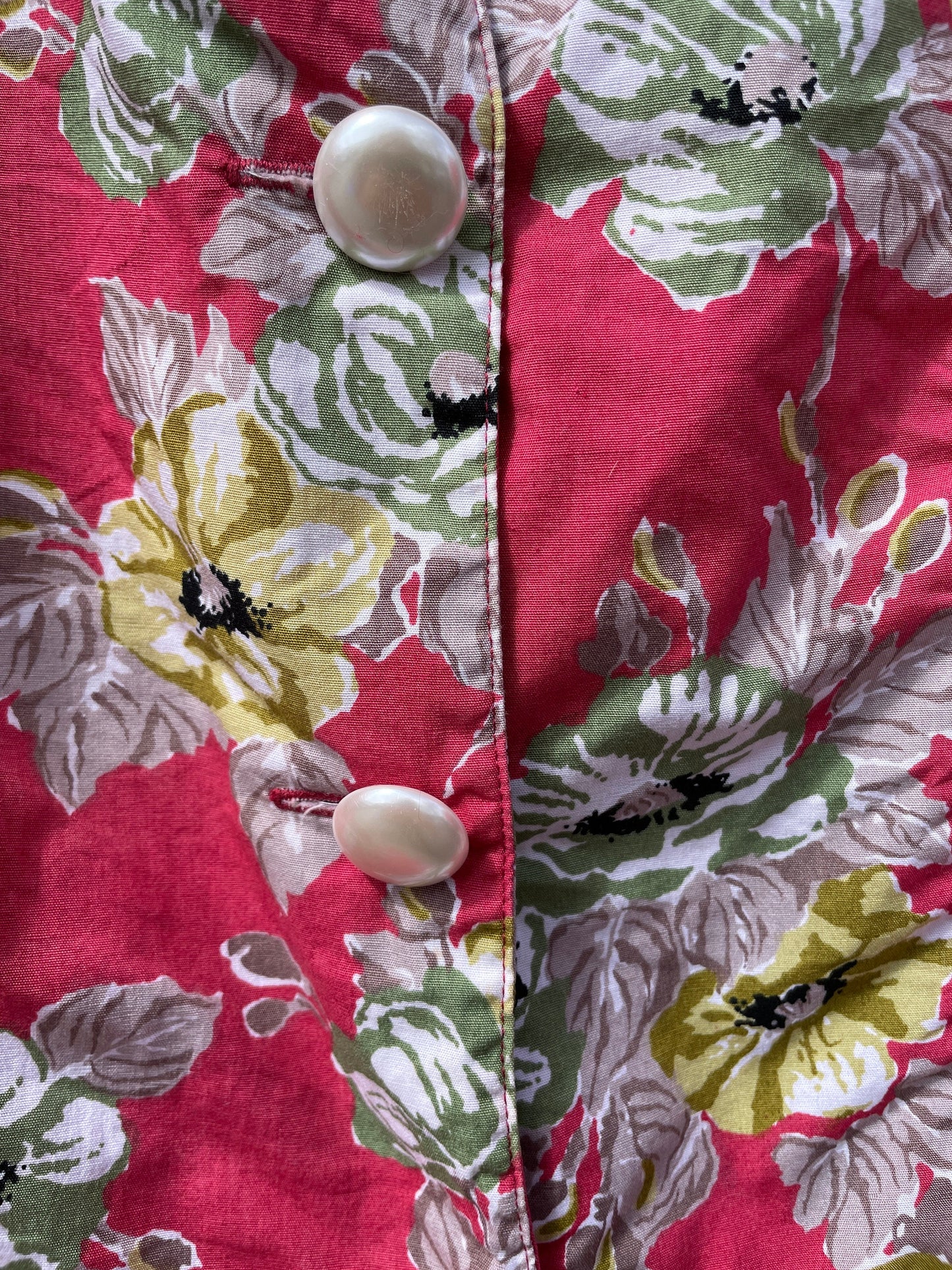 Vibrant Vintage Pink Floral Women's Blouse, Playful Retro blouse with Puffed Shoulders - Vintage Charm Meets Modern Style