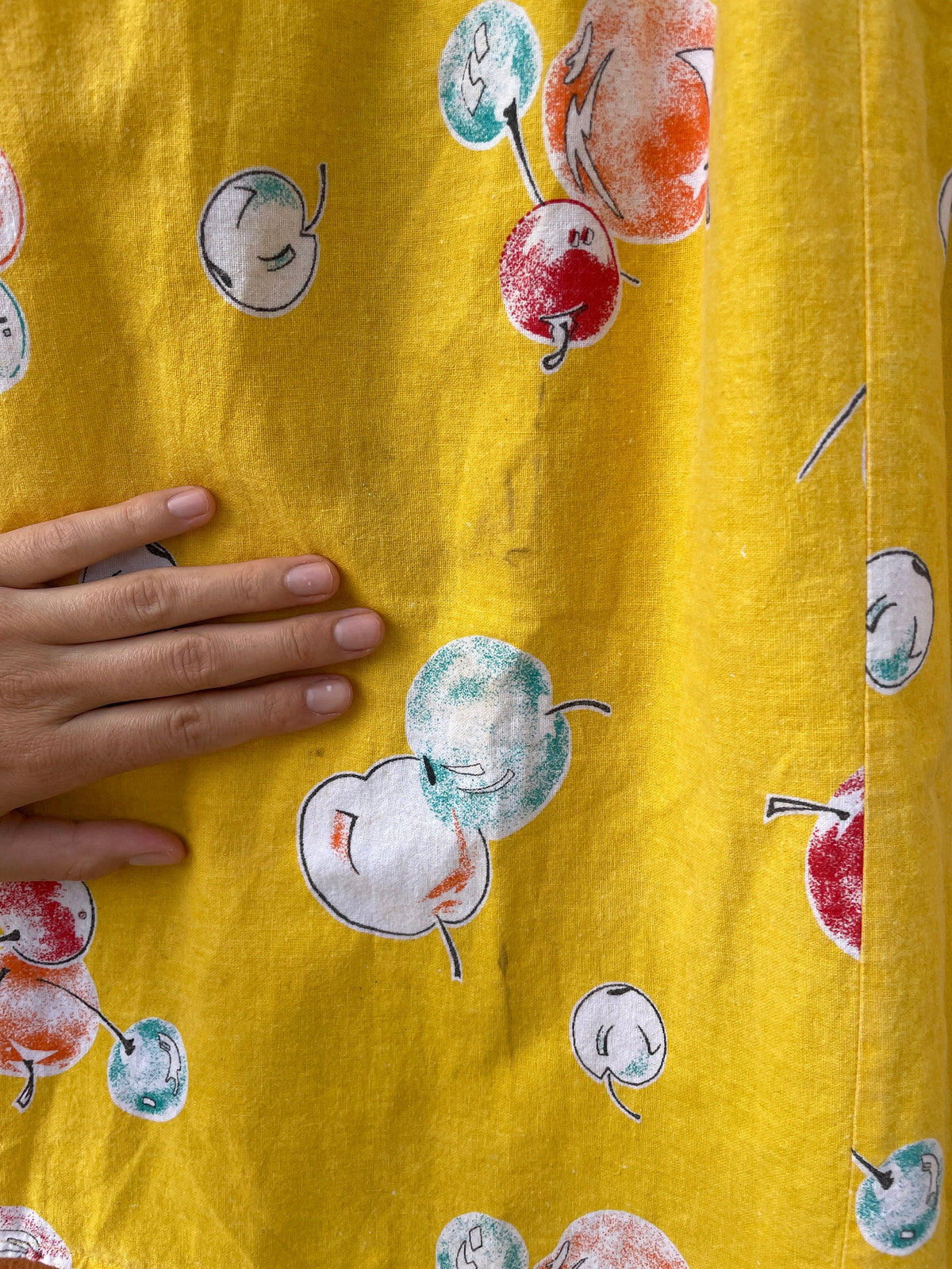 Vintage Yellow Fruit Print Skirt with Pockets - Astroline