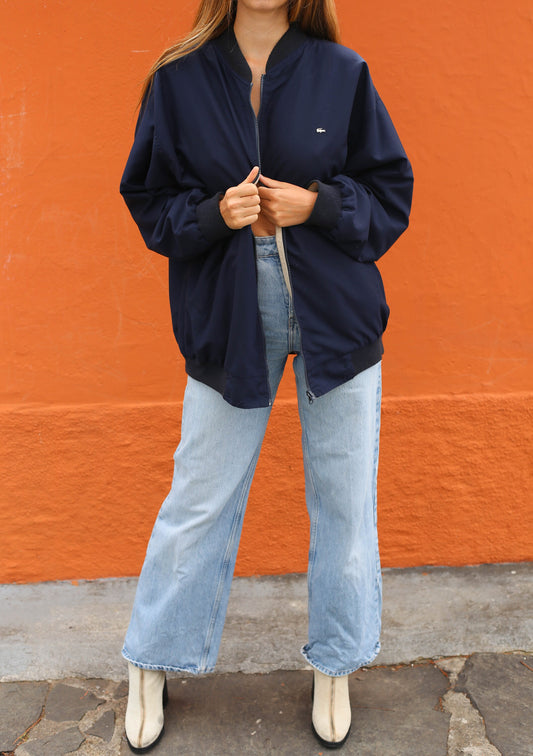 Vintage Lacoste Oversized Reversible Windbreaker Jacket, Men's XXL, Beige and Navy Blue, 80s 90s Fashion, Retro Sportswear