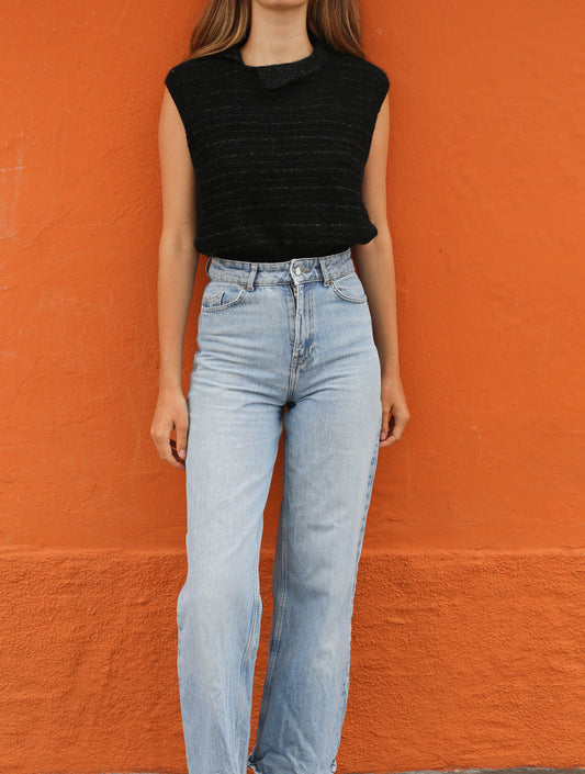 Vintage Glitter Knit Top - Subtle Green — detail