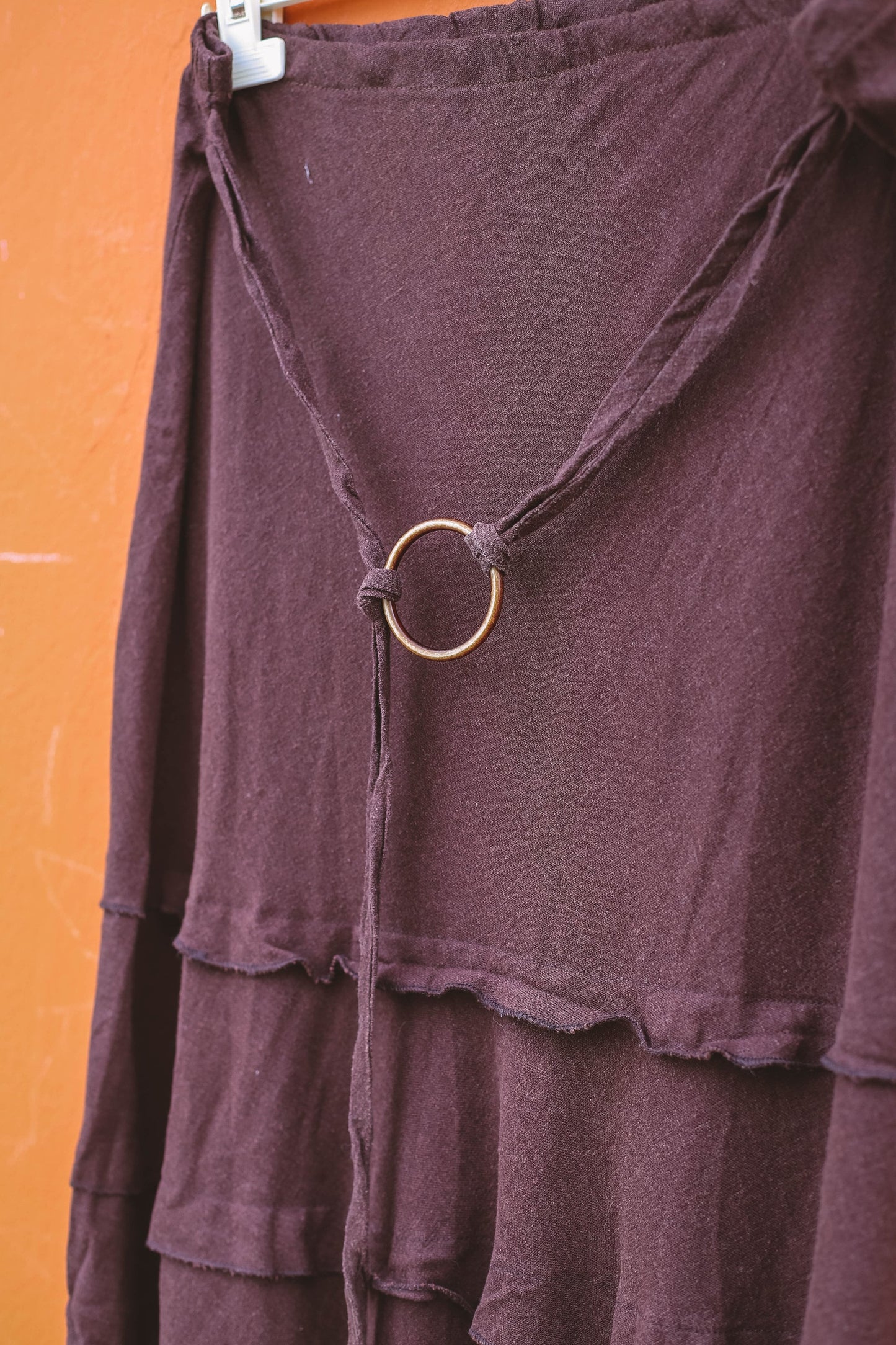 Chic Vintage Brown Boho Linen-Blend Long Skirt – D 48 / UK 22