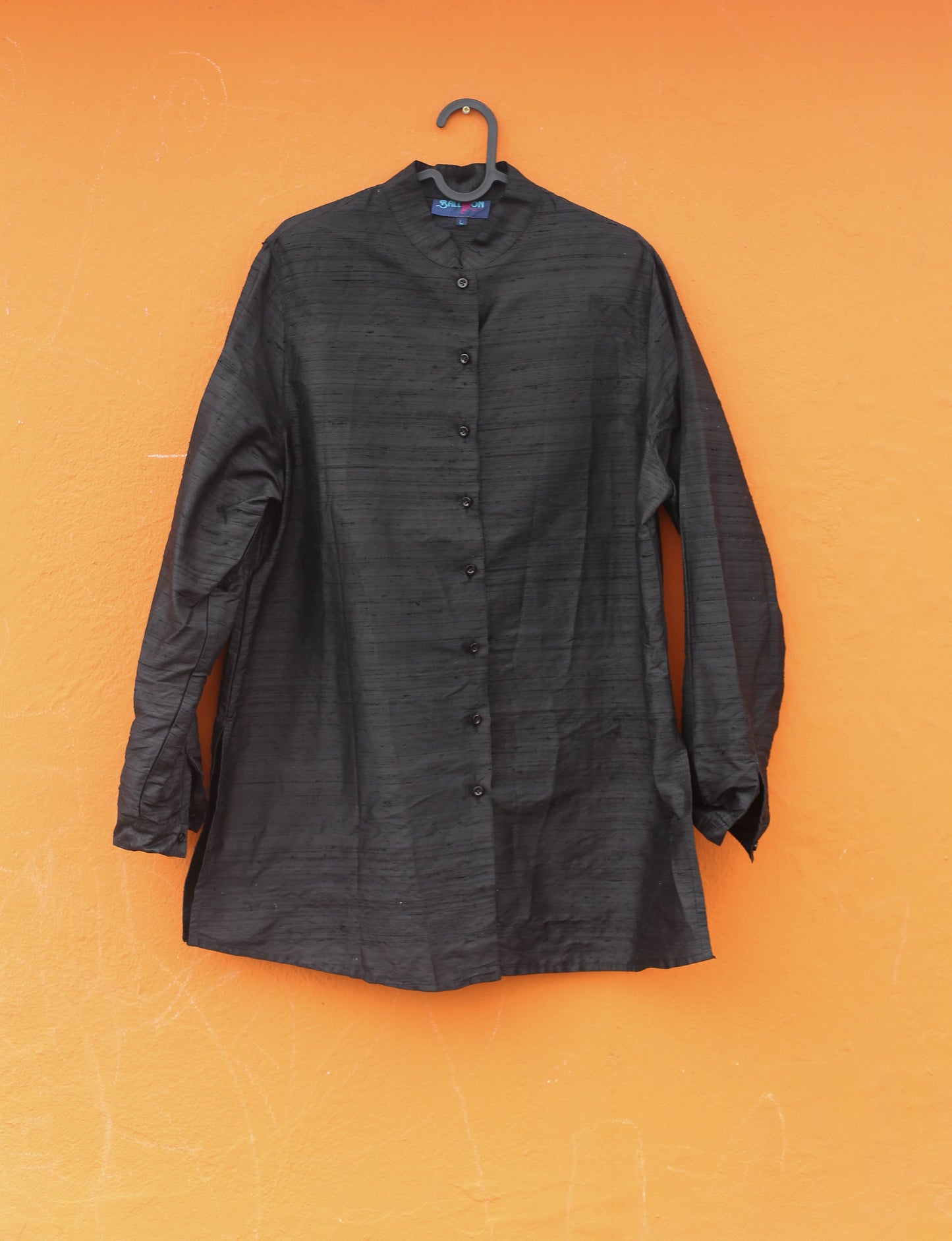 Vintage Balloon Silk Blouse – 100% Silk, Oversized Minimalist Shirt with Removable Shoulder Pads