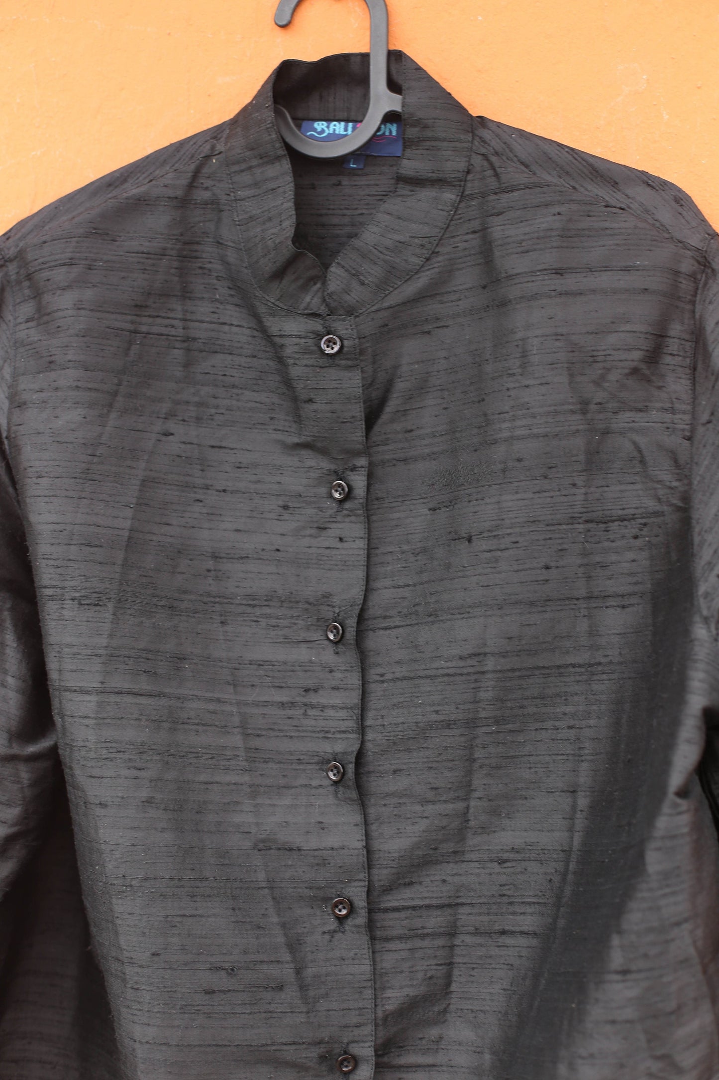 Vintage Balloon Silk Blouse – 100% Silk, Oversized Minimalist Shirt with Removable Shoulder Pads
