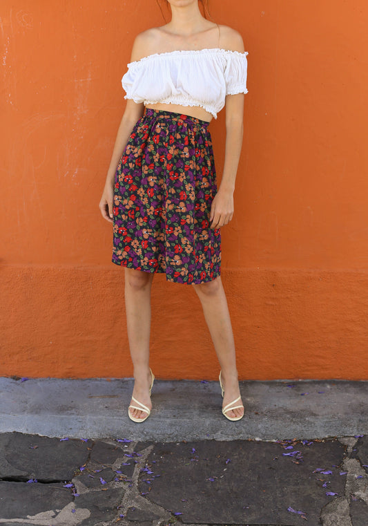 Handmade Vintage Floral High Rise Skirt, Retro A line midi skirt, Lightweight summer skirt, Boho 70s 80s clothing