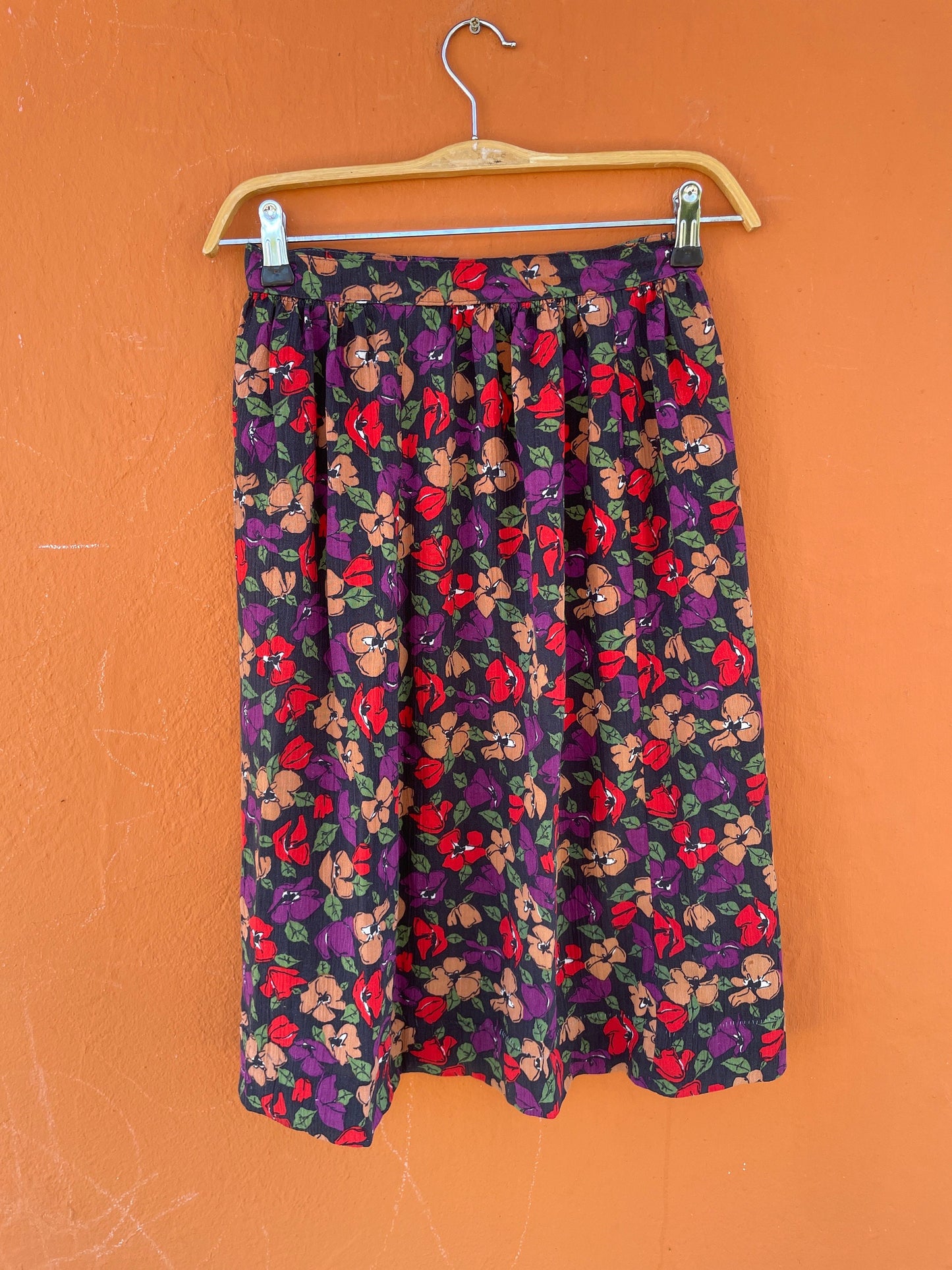 Handmade Vintage Floral High Rise Skirt, Retro A line midi skirt, Lightweight summer skirt, Boho 70s 80s clothing