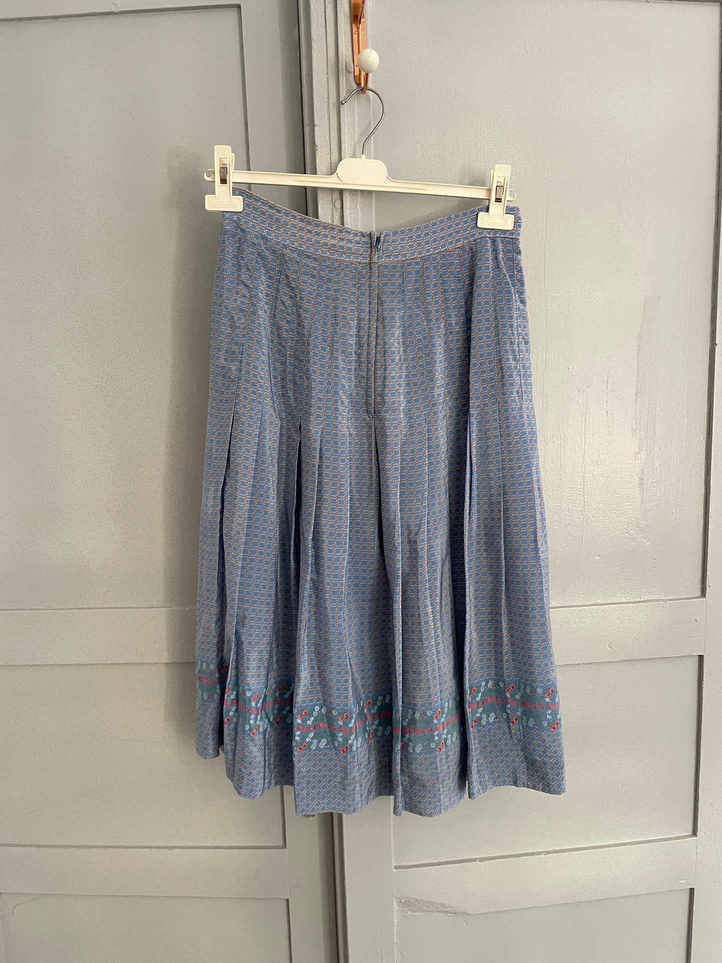 Cottage core blue high waist summer skirt, Elegant vintage pleated skirt
