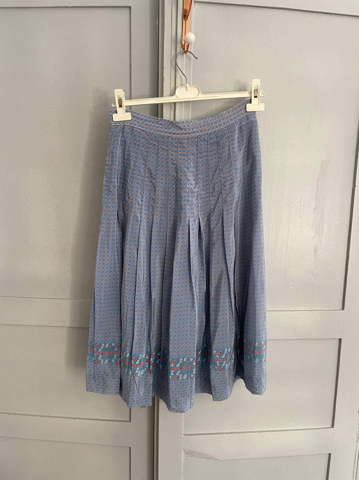 Cottage core blue high waist summer skirt, Elegant vintage pleated skirt