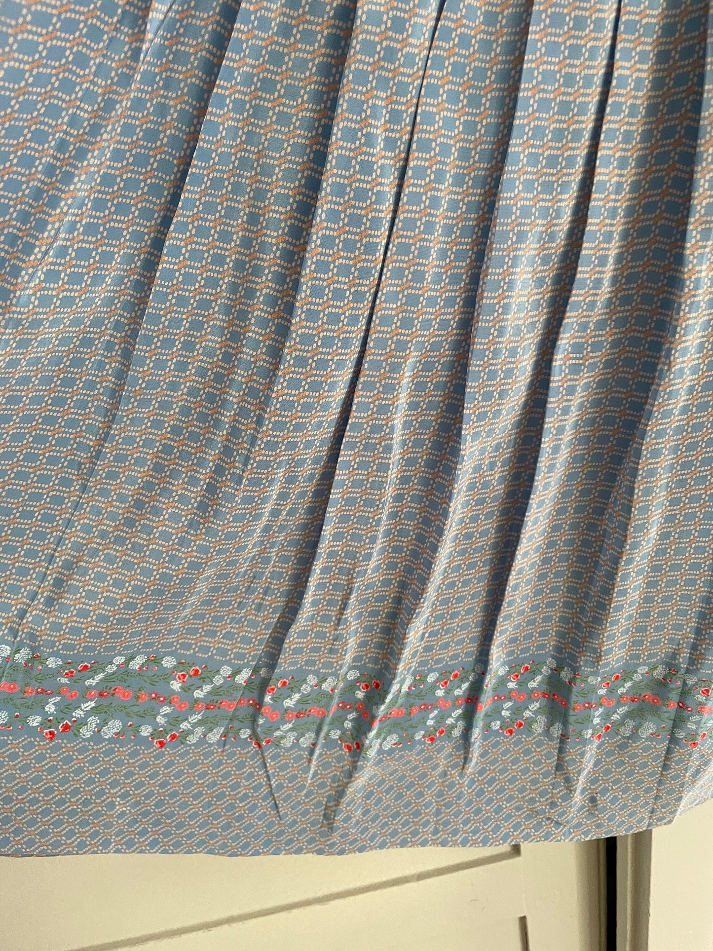 Cottage core blue high waist summer skirt, Elegant vintage pleated skirt