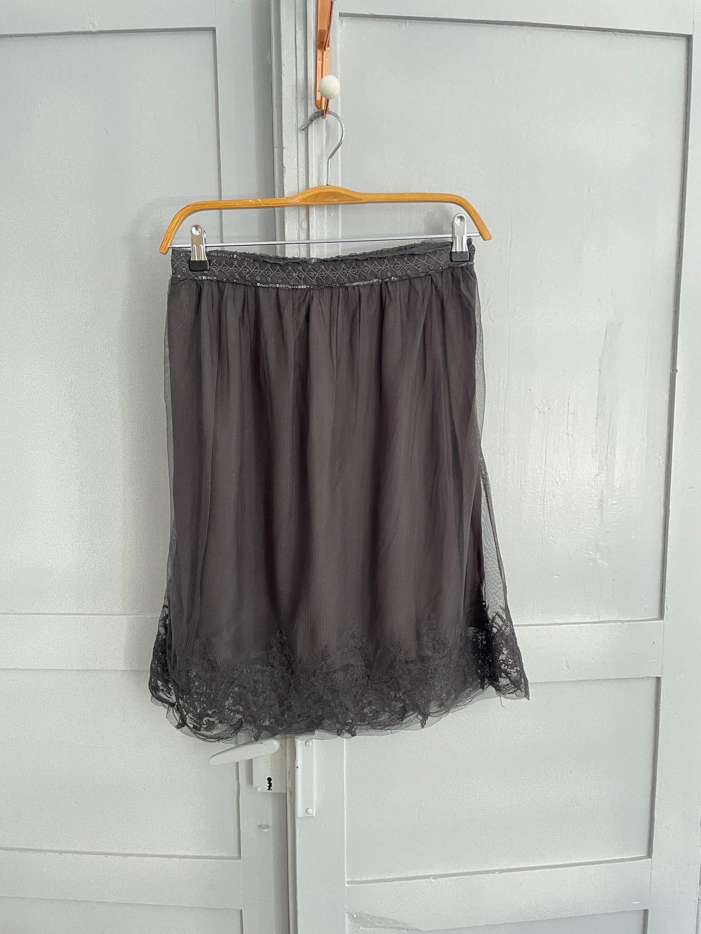 Dark Grey Sequin Lace Midi Skirt, Vintage Noa Noa