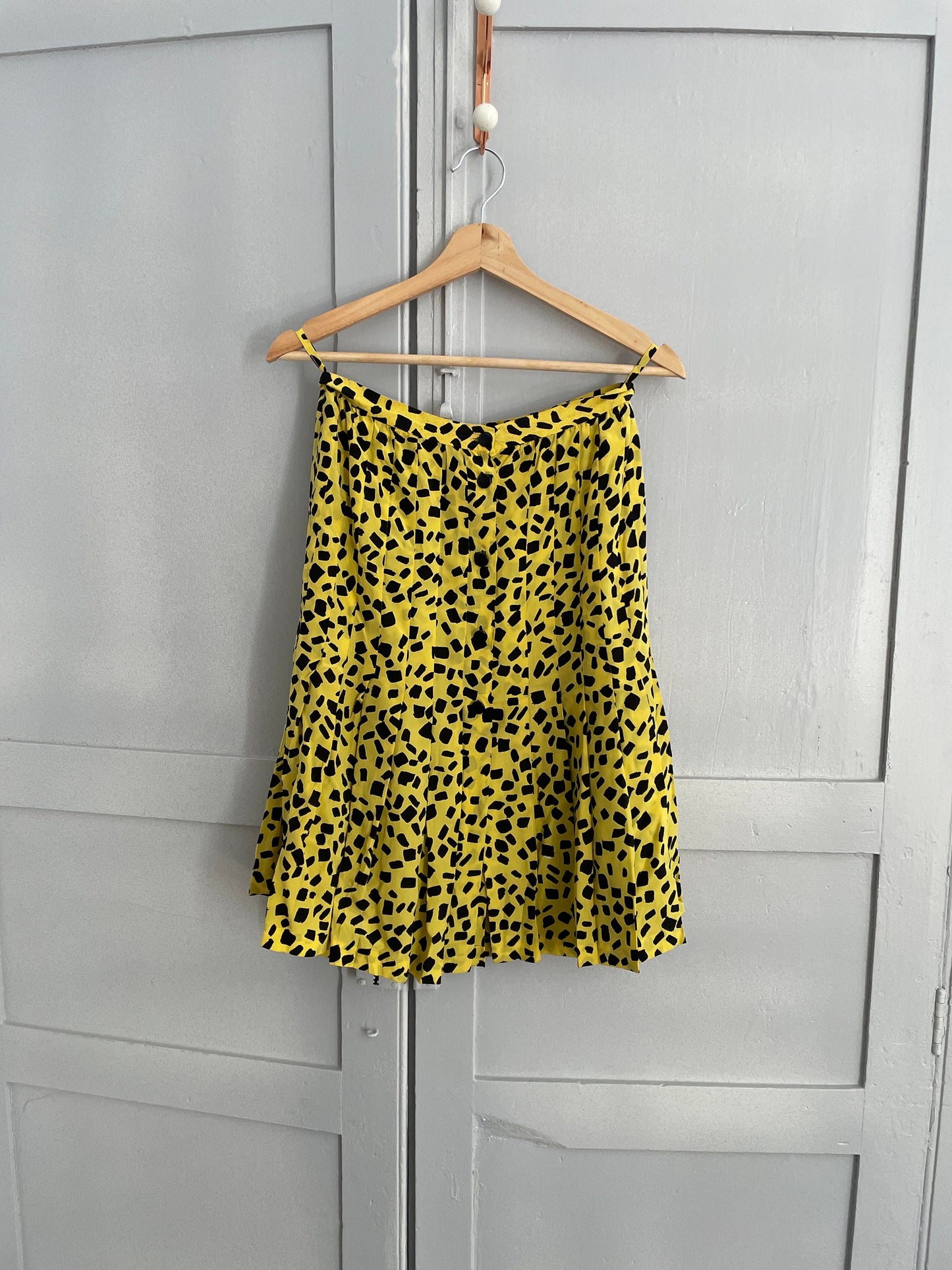 Vintage silk blend pleated skirt by Enrica martine, Retro 60s high waist skirt, Elegant posh designer clothing, Yellow and black summer
