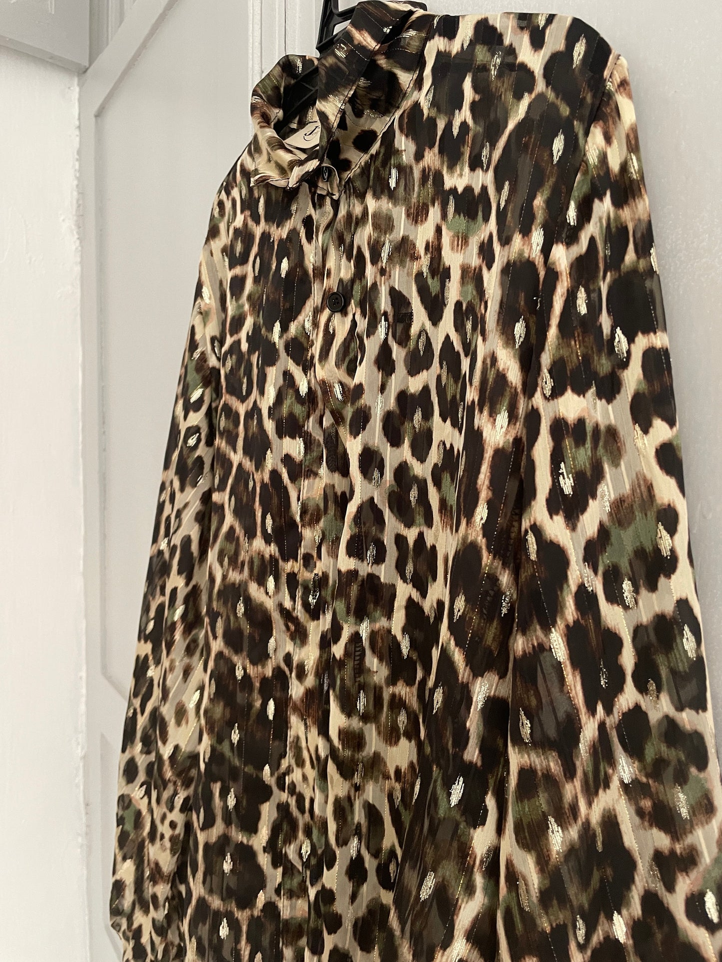 Vintage Leopard Print Sheer Blouse w/ Metallic Shimmer – Y2K Glam, Made in Italy