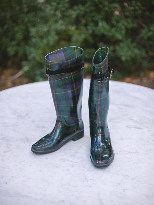 Ralph Lauren green plaid wellington boots, rainboots. size 40.