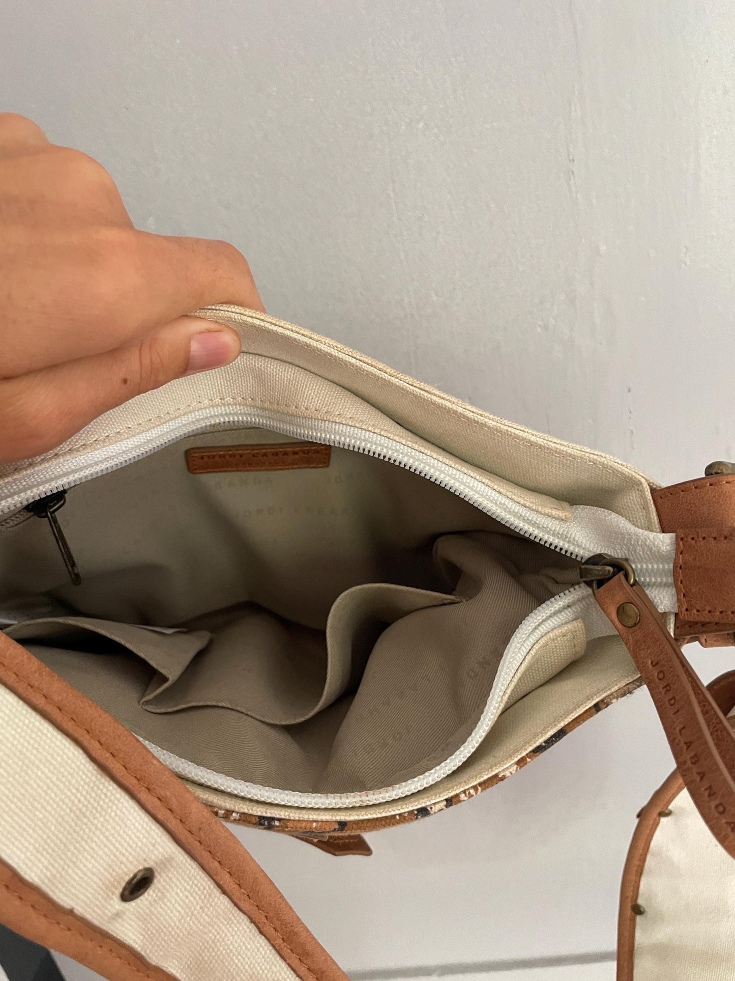 Vintage Jordi Labanda Shoulder Bag – Cotton & Leather Mixed Media Art Piece