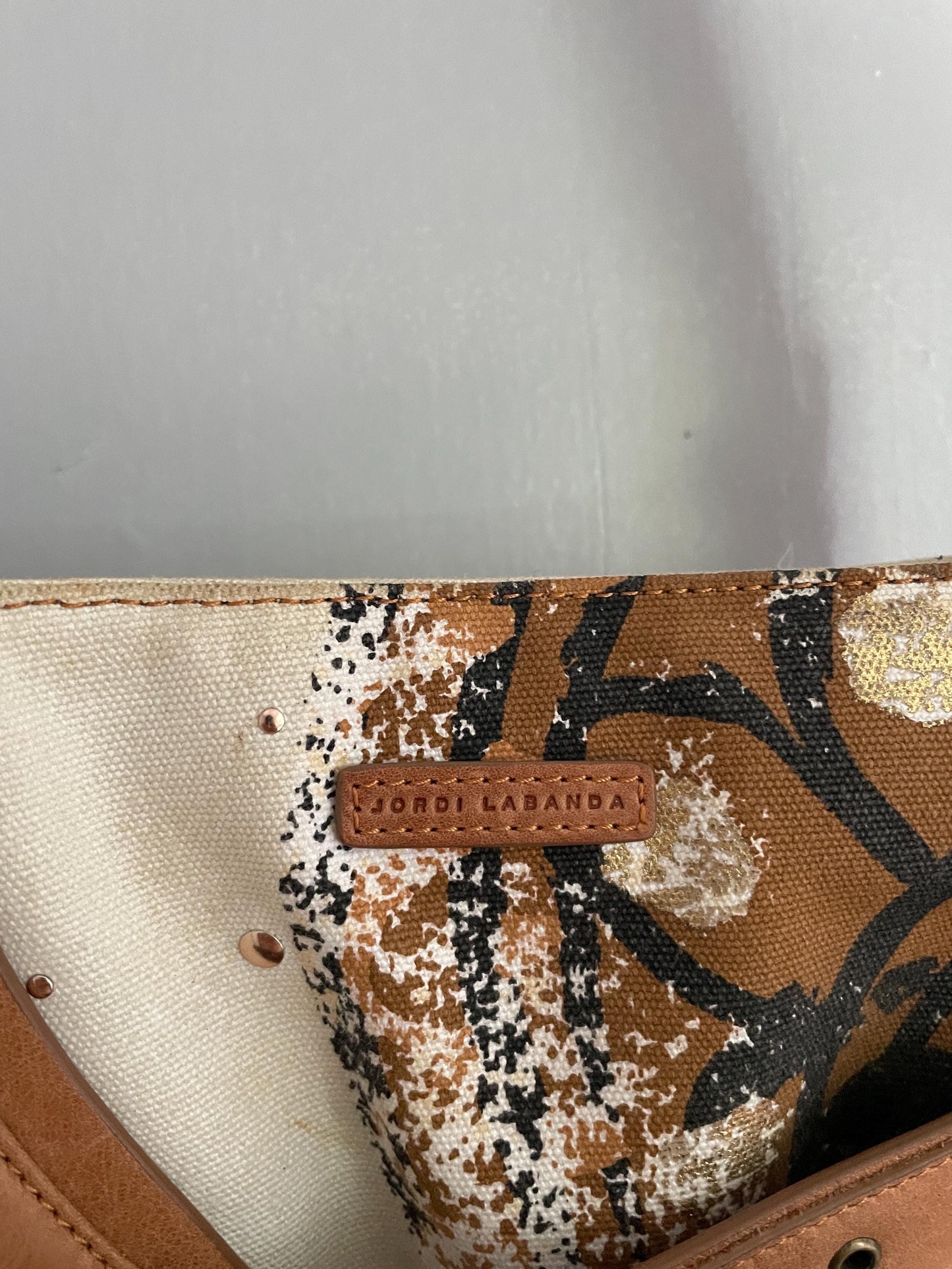 Vintage Jordi Labanda Shoulder Bag – Cotton & Leather Mixed Media Art Piece