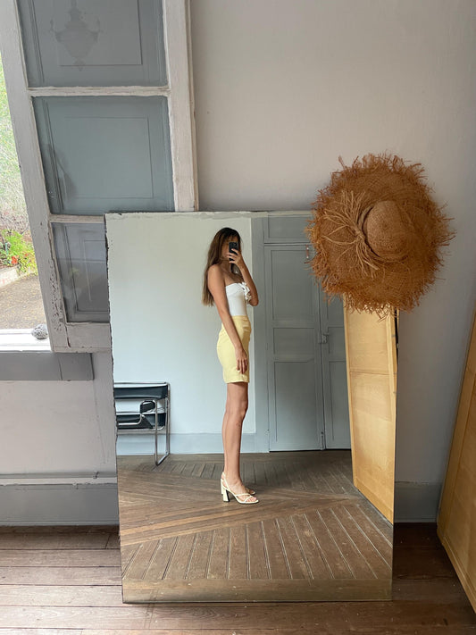 Vintage Lemon Pencil Skirt | Y2K Pastel Aesthetic | Side Slit Mini