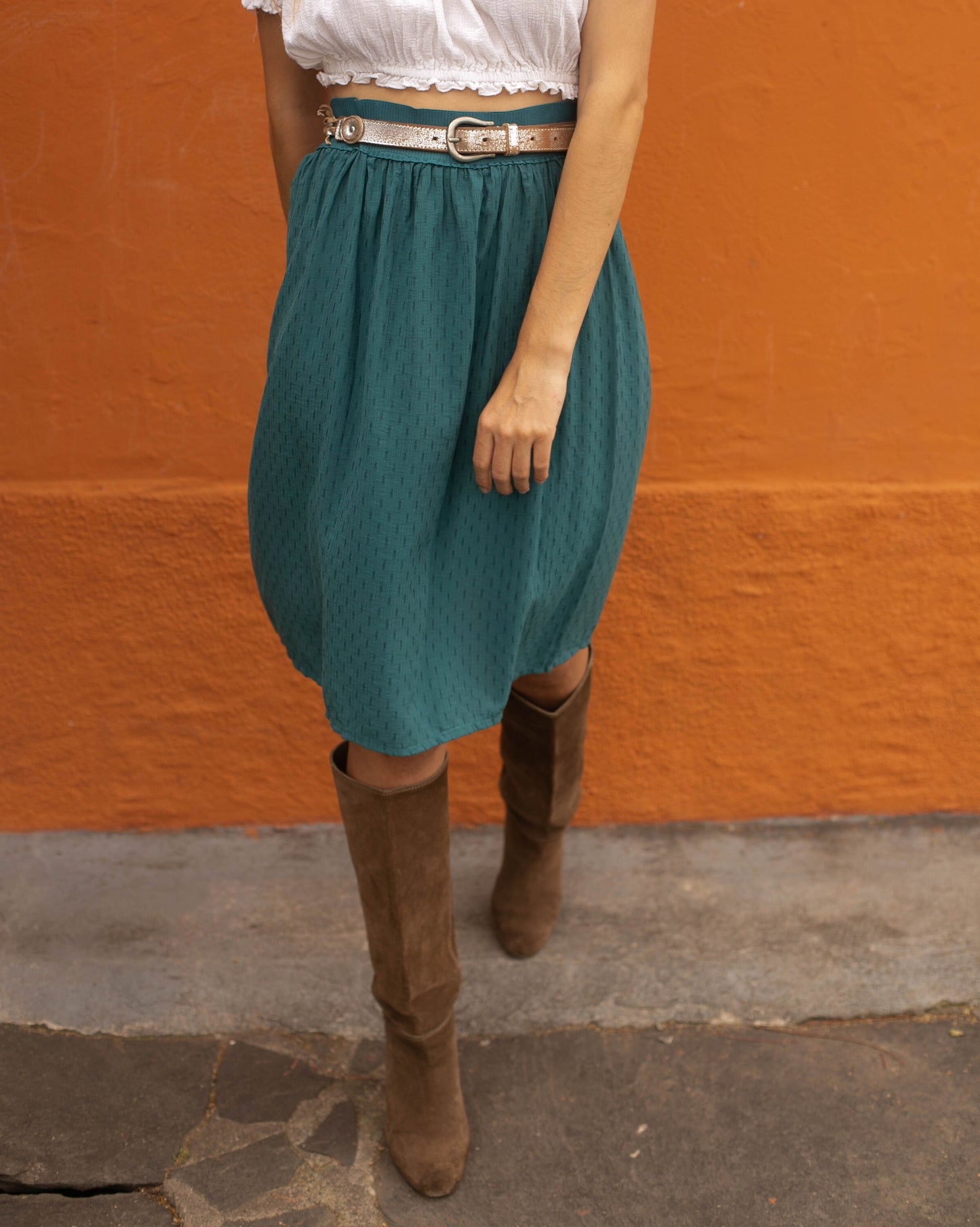 High rise pencil skirt, Vintage green midi skirt with flower print, High waist summer skirt, XL