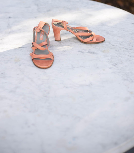 Pastel pink strap wedding pumps