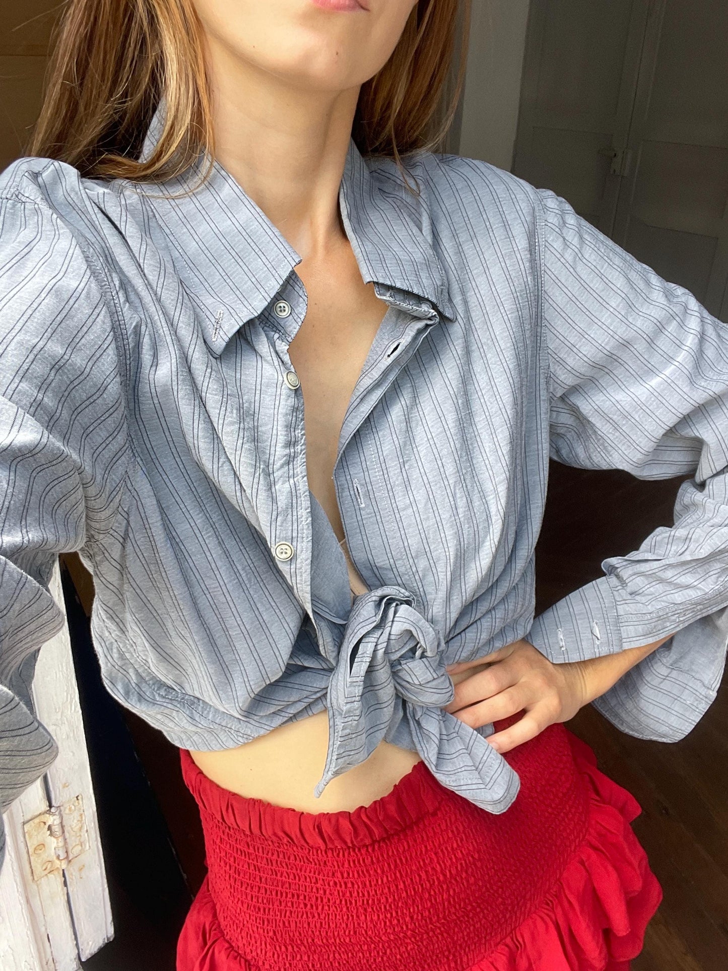AJ Armani Jeans grey striped Button Down Shirt | Vintage High End Luxury Designer