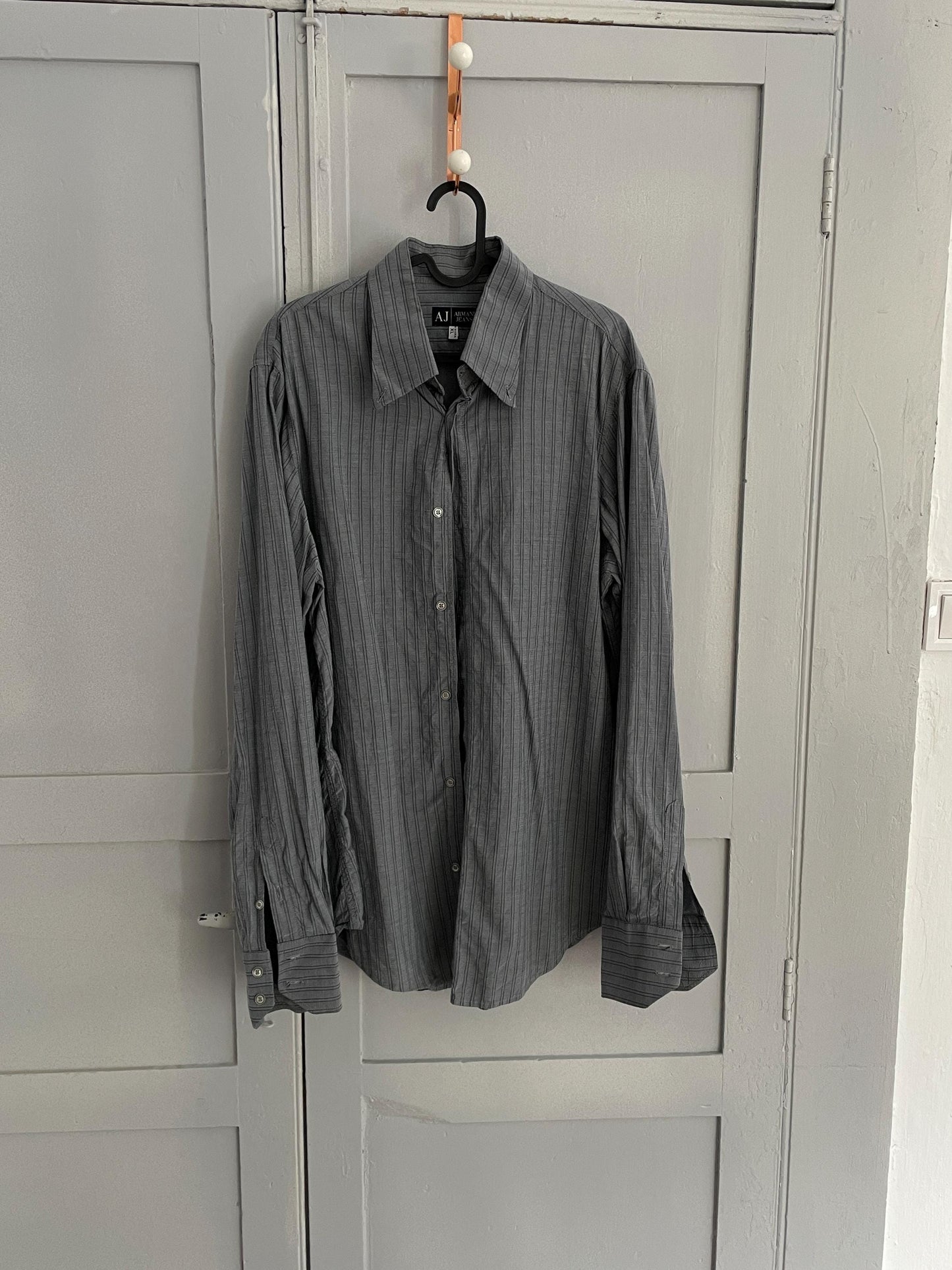 AJ Armani Jeans grey striped Button Down Shirt | Vintage High End Luxury Designer
