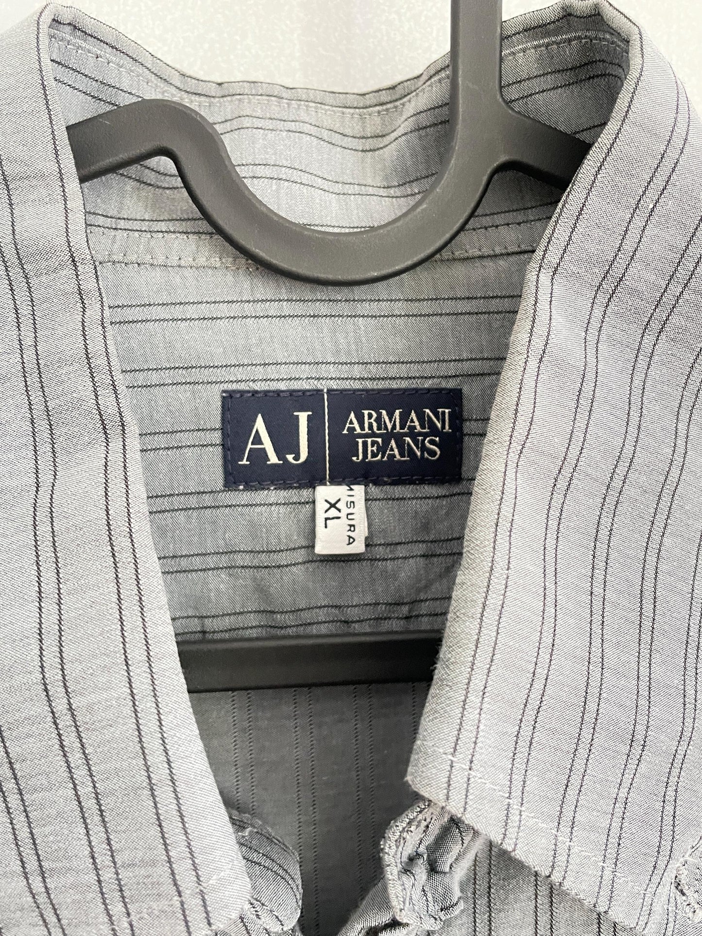 AJ Armani Jeans grey striped Button Down Shirt | Vintage High End Luxury Designer