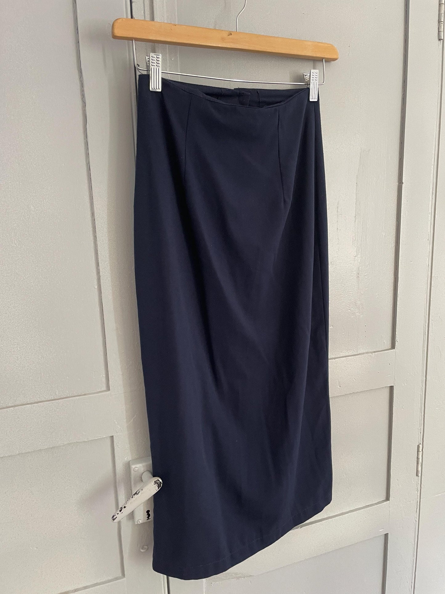 Vintage navy long button down skirt, Elegant fitted high waist maxi skirt, Blue tight pencil skirt,