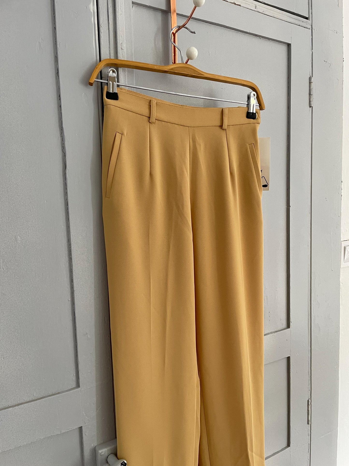 Vintage Yellow Charlot High-Waisted Pants, Size Small S/36, Tailored Straight-Leg Trousers for Women, Elegant Retro Style clothing, Size S