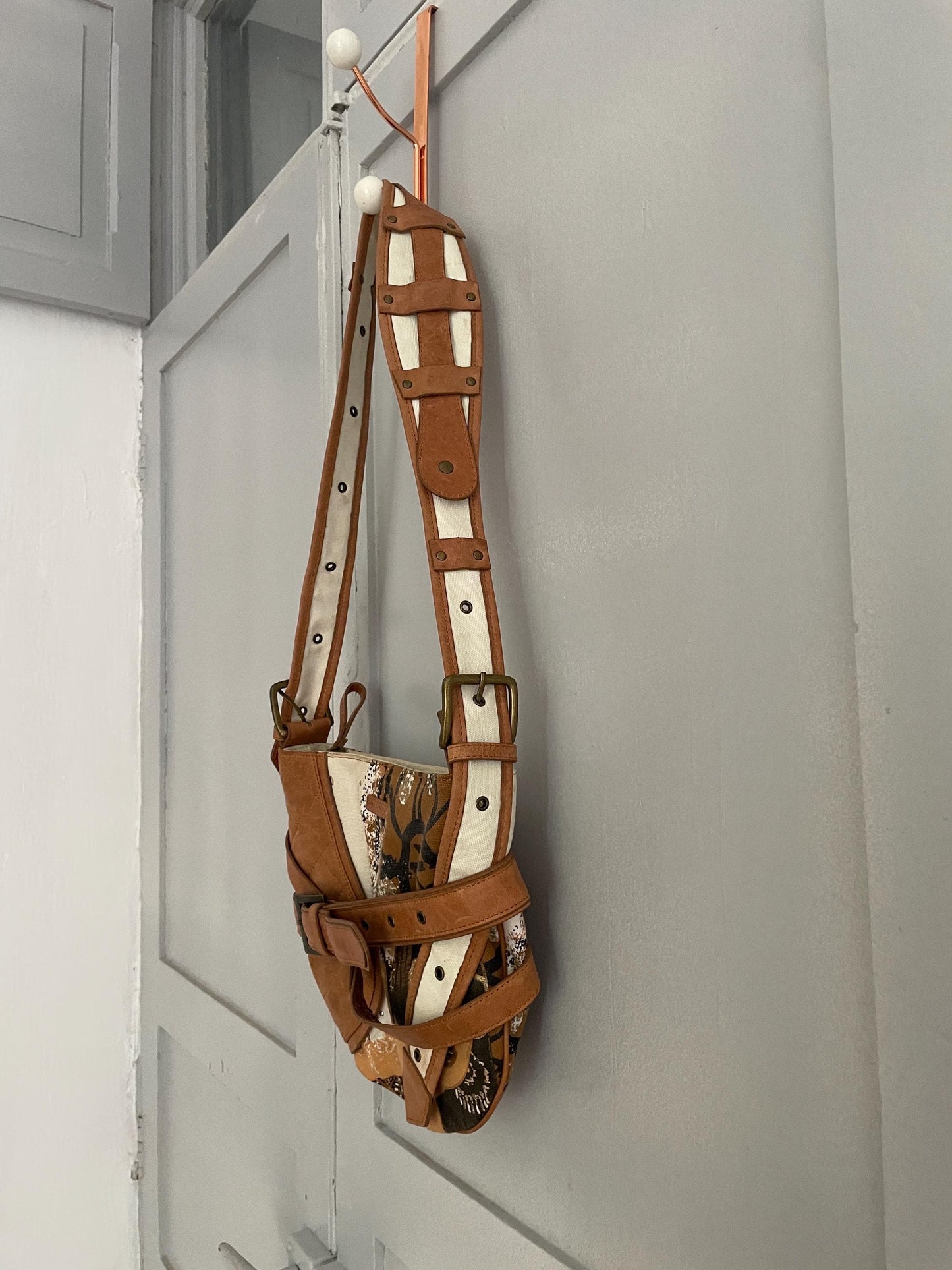 Vintage Jordi Labanda Shoulder Bag – Cotton & Leather Mixed Media Art Piece