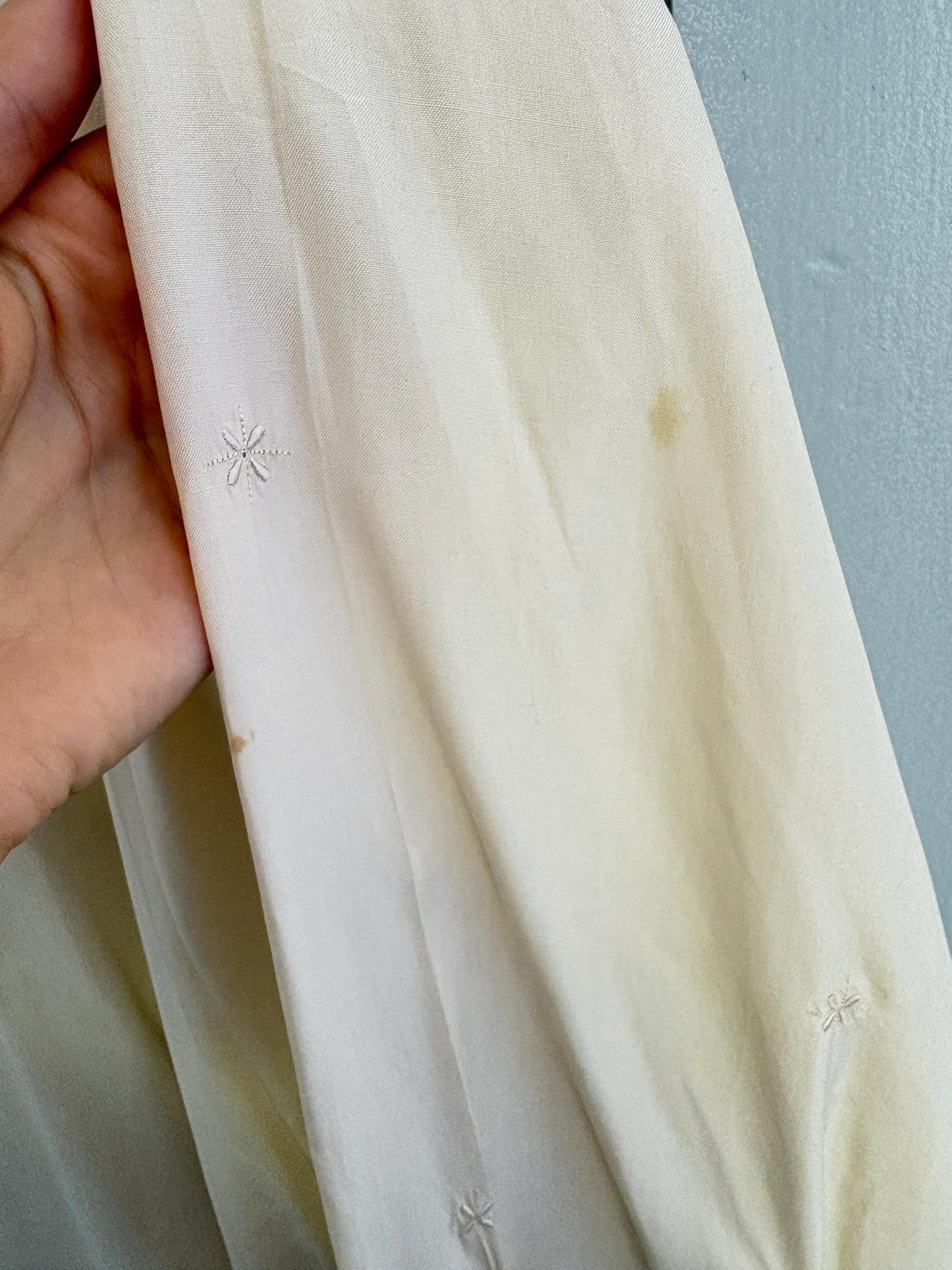 Gorgeous PURE SILK vintage MEN shirt, Hand embroidered off white oxford, A true vintage treasure, Super soft eggshell long sleeve button up