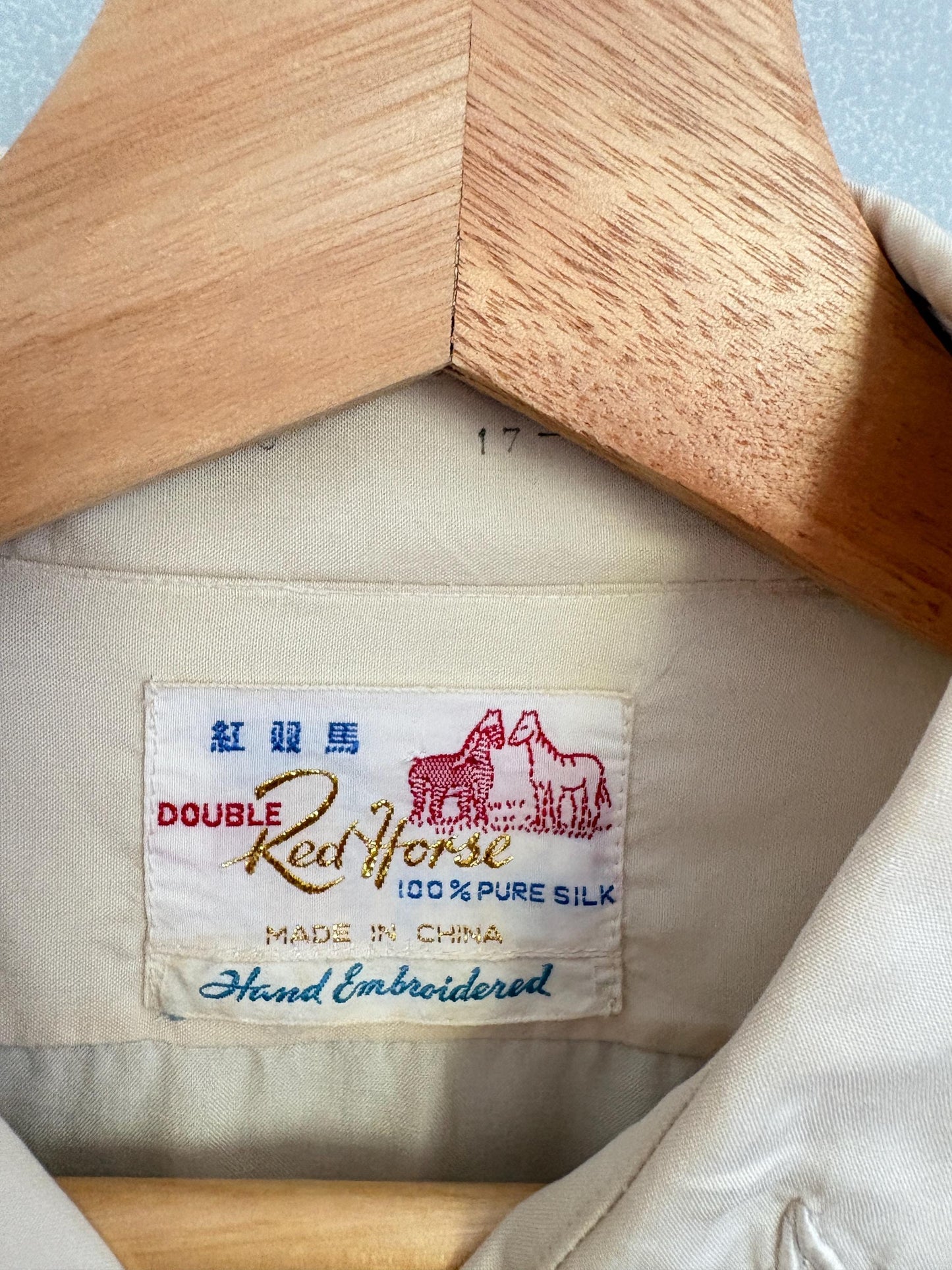 Gorgeous PURE SILK vintage MEN shirt, Hand embroidered off white oxford, A true vintage treasure, Super soft eggshell long sleeve button up