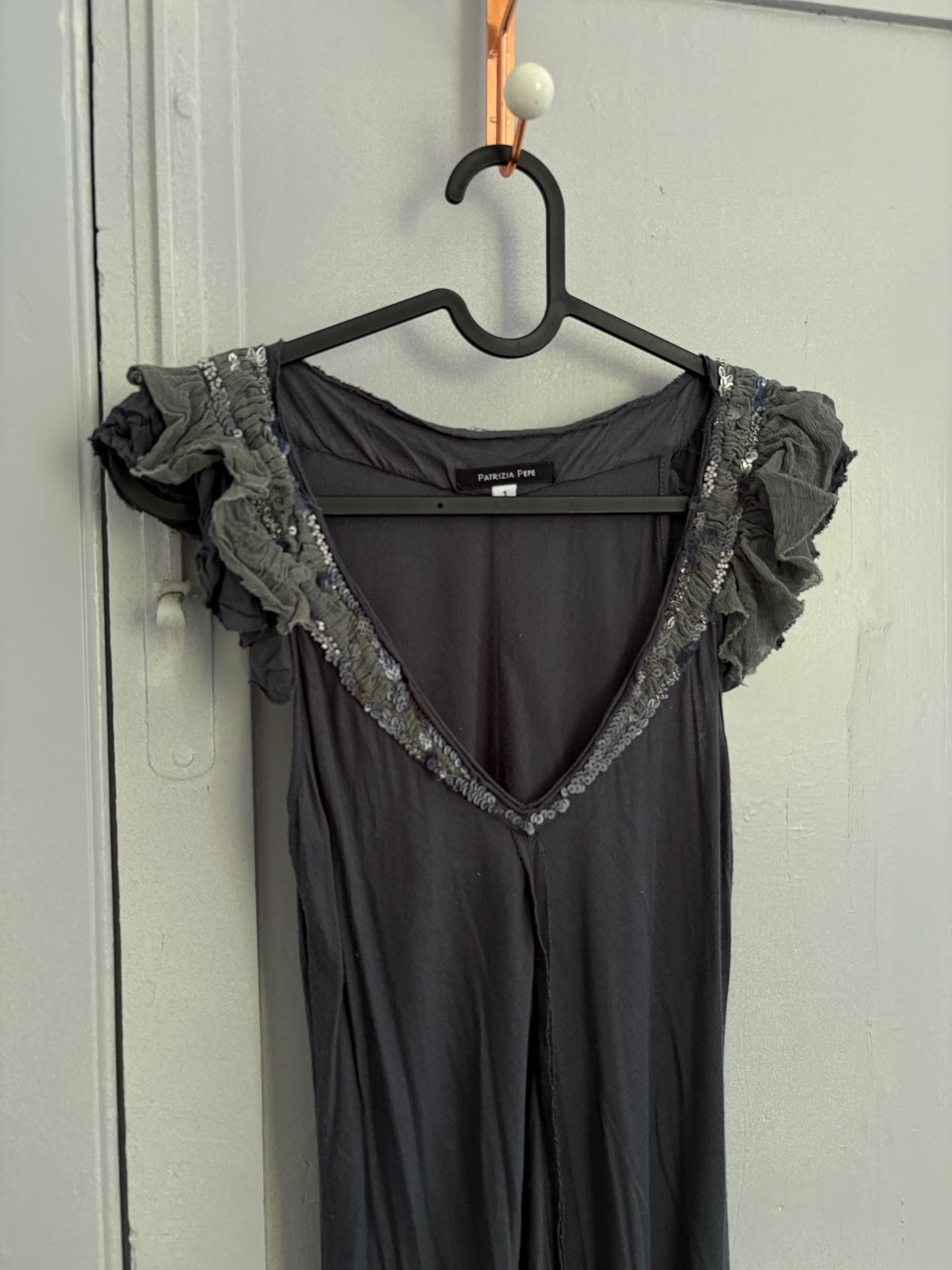 Patrizia pepe modal grey sequin embellished vintage shirt, Soft festive designer brand new years eve top, S
