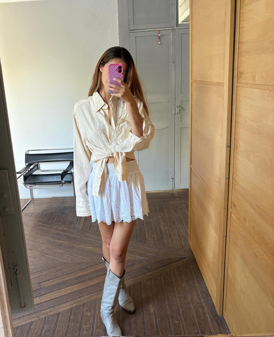 Gorgeous PURE SILK vintage MEN shirt, Hand embroidered off white oxford, A true vintage treasure, Super soft eggshell long sleeve button up