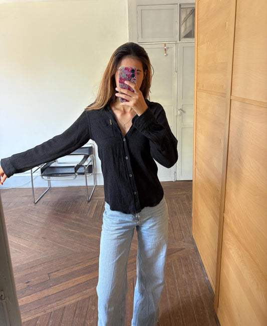 Vintage black Armani Jeans corduroy button up shirt, Wool blend winter flannel shirt