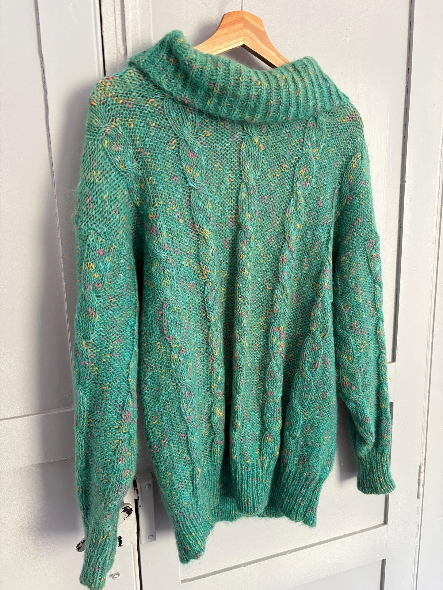 Carla Barbera vintage green confetti pullover, Italian designer jumper, Retro colourful knitwear, 80s ugly Christmas sweater