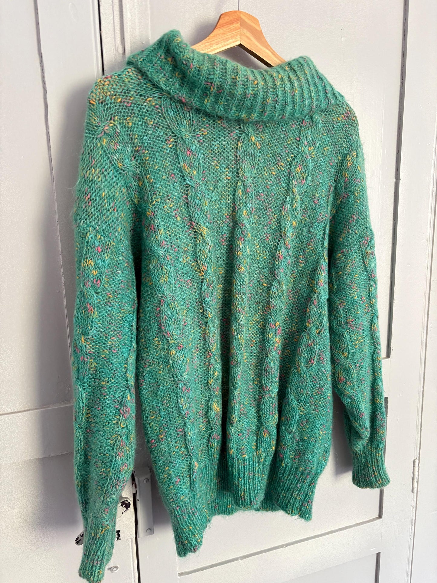 Carla Barbera vintage green confetti pullover, Italian designer jumper, Retro colourful knitwear, 80s ugly Christmas sweater