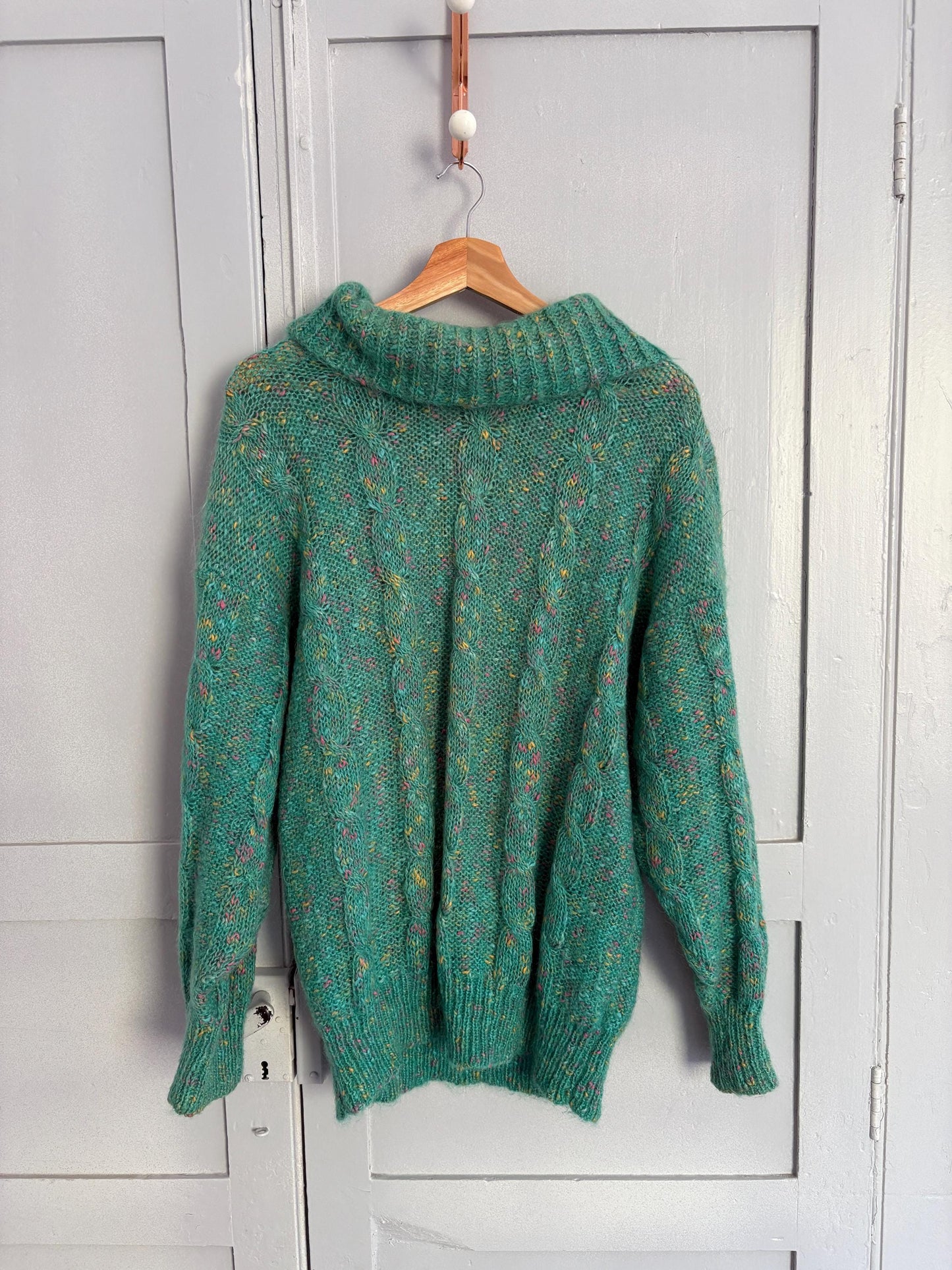 Carla Barbera vintage green confetti pullover, Italian designer jumper, Retro colourful knitwear, 80s ugly Christmas sweater
