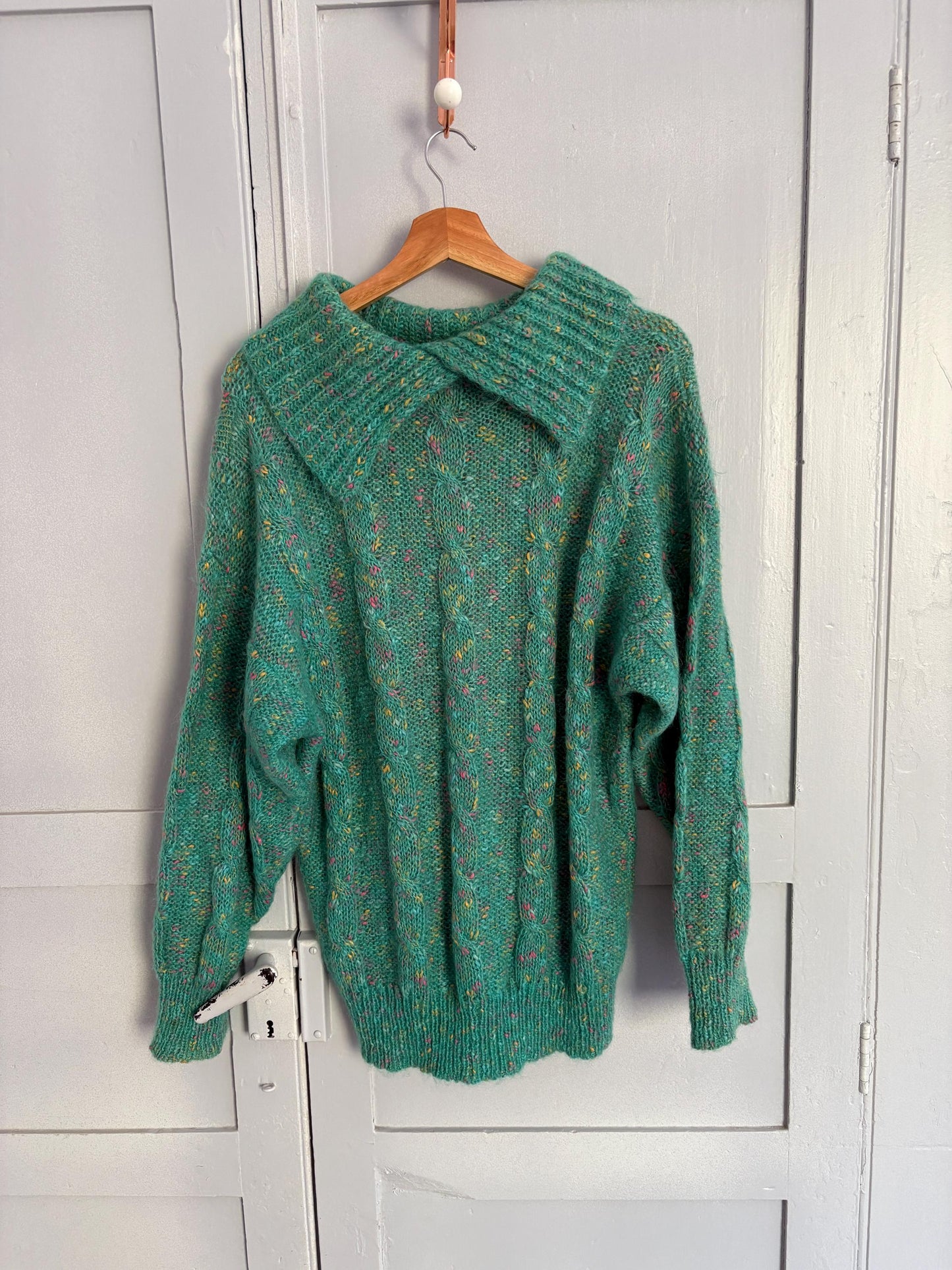Carla Barbera vintage green confetti pullover, Italian designer jumper, Retro colourful knitwear, 80s ugly Christmas sweater