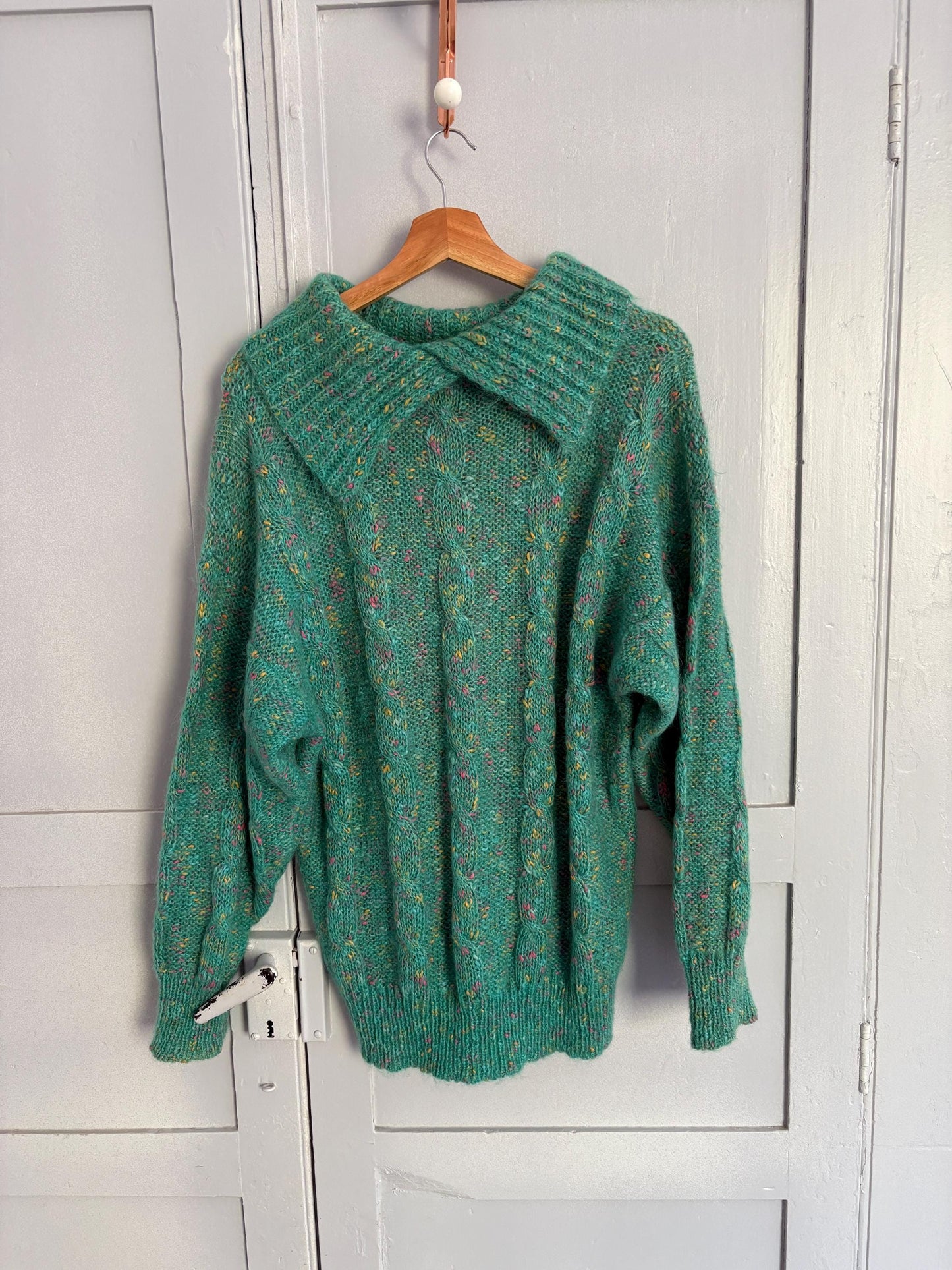 Carla Barbera vintage green confetti pullover, Italian designer jumper, Retro colourful knitwear, 80s ugly Christmas sweater