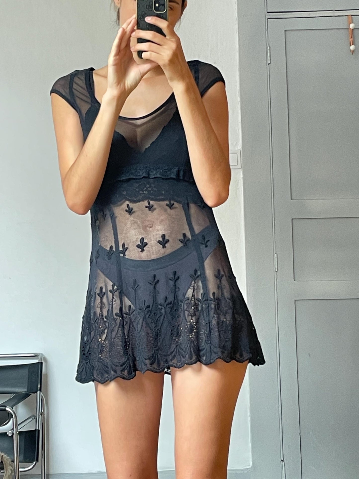 Sexy vintage sheer black net dress, Party disco outfit, Short see through mini dress, Vintage Noa noa graceful net black mini dress