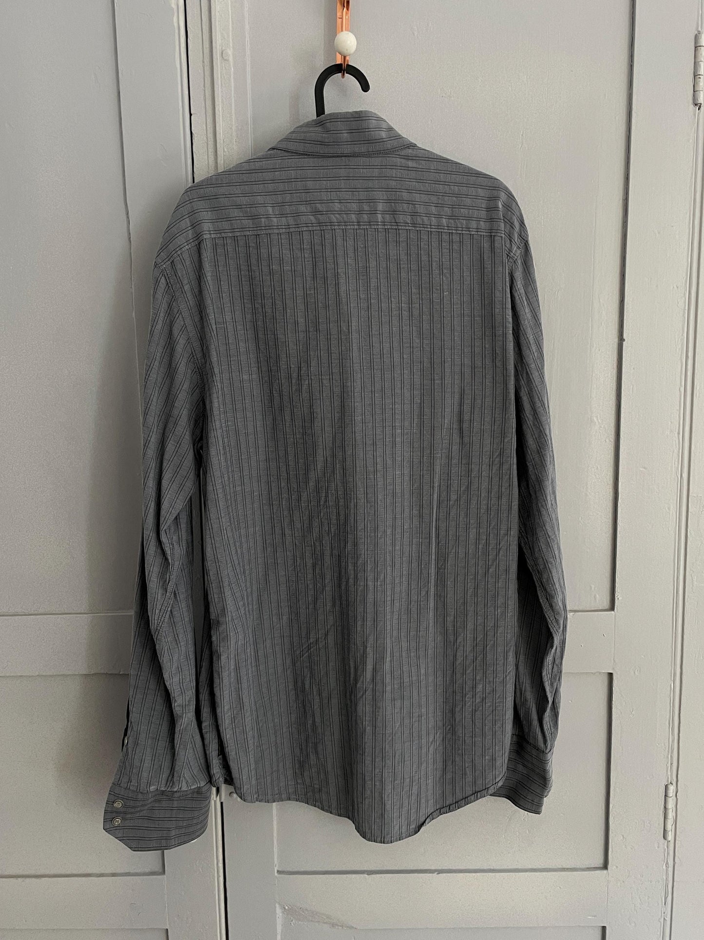AJ Armani Jeans grey striped Button Down Shirt | Vintage High End Luxury Designer
