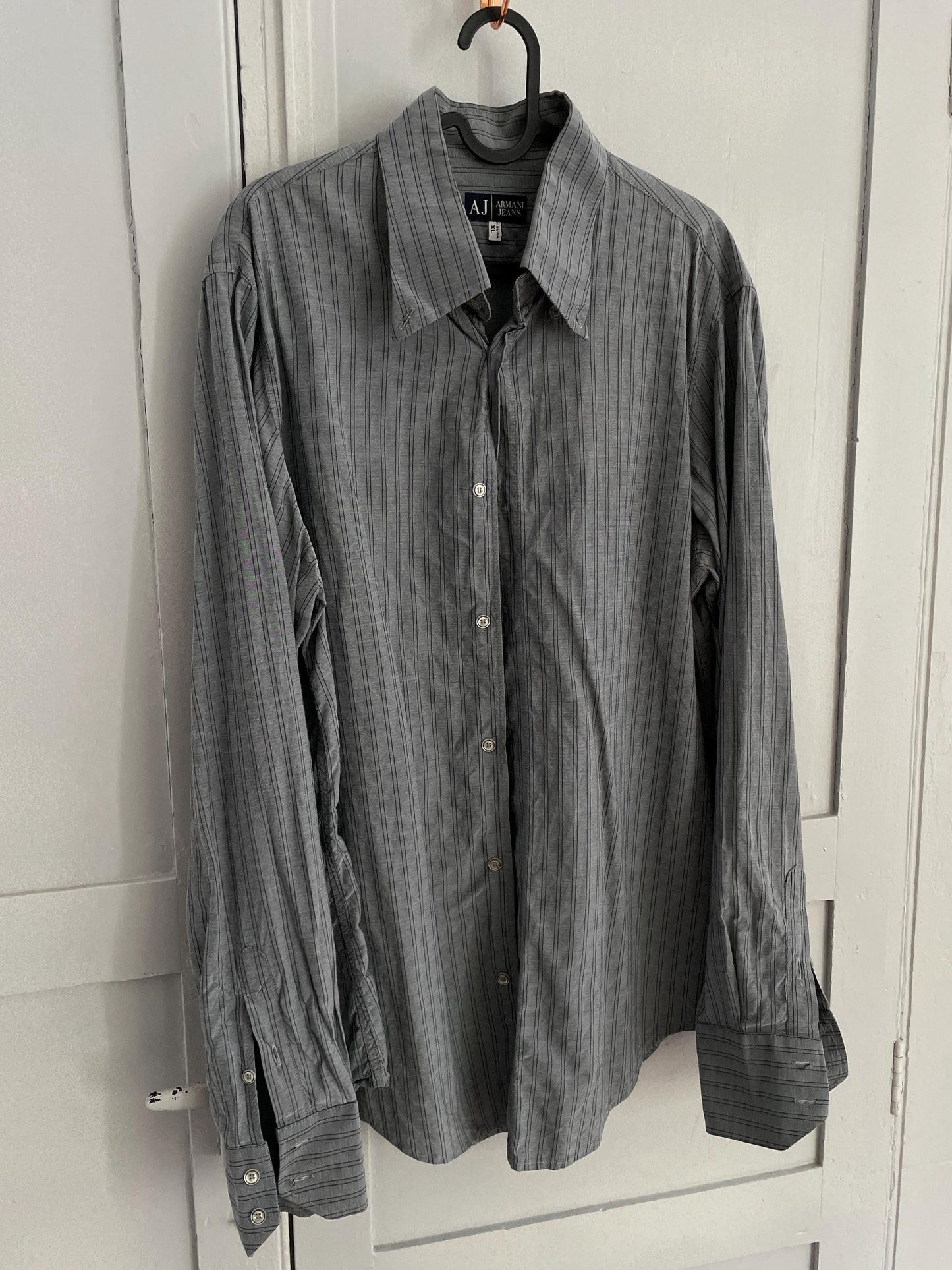 AJ Armani Jeans grey striped Button Down Shirt | Vintage High End Luxury Designer