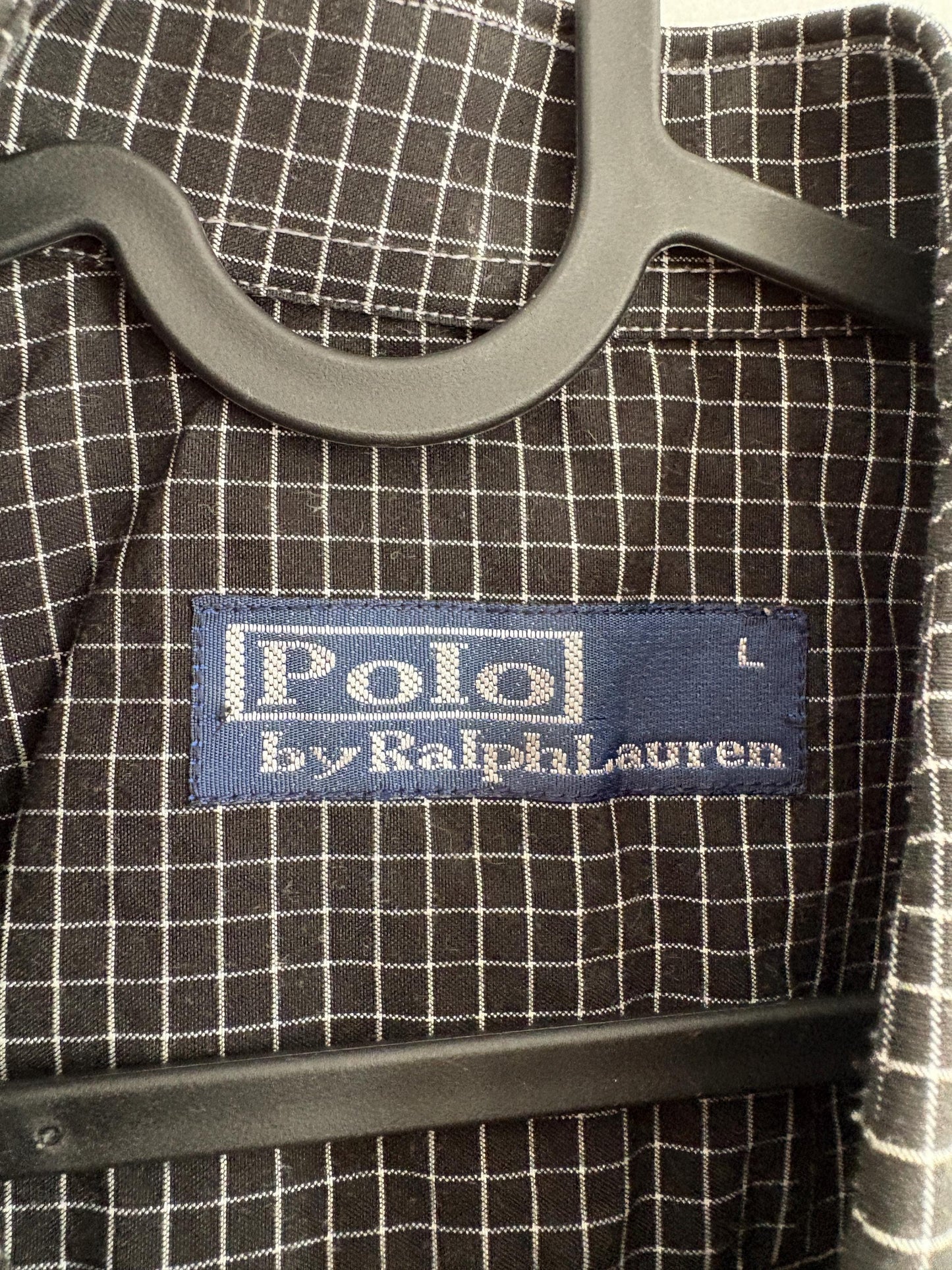Classic Polo by Ralph Lauren black checkered button up shirt, Smart button up, 90s long sleeve shirt, Preppy designer blouse, L