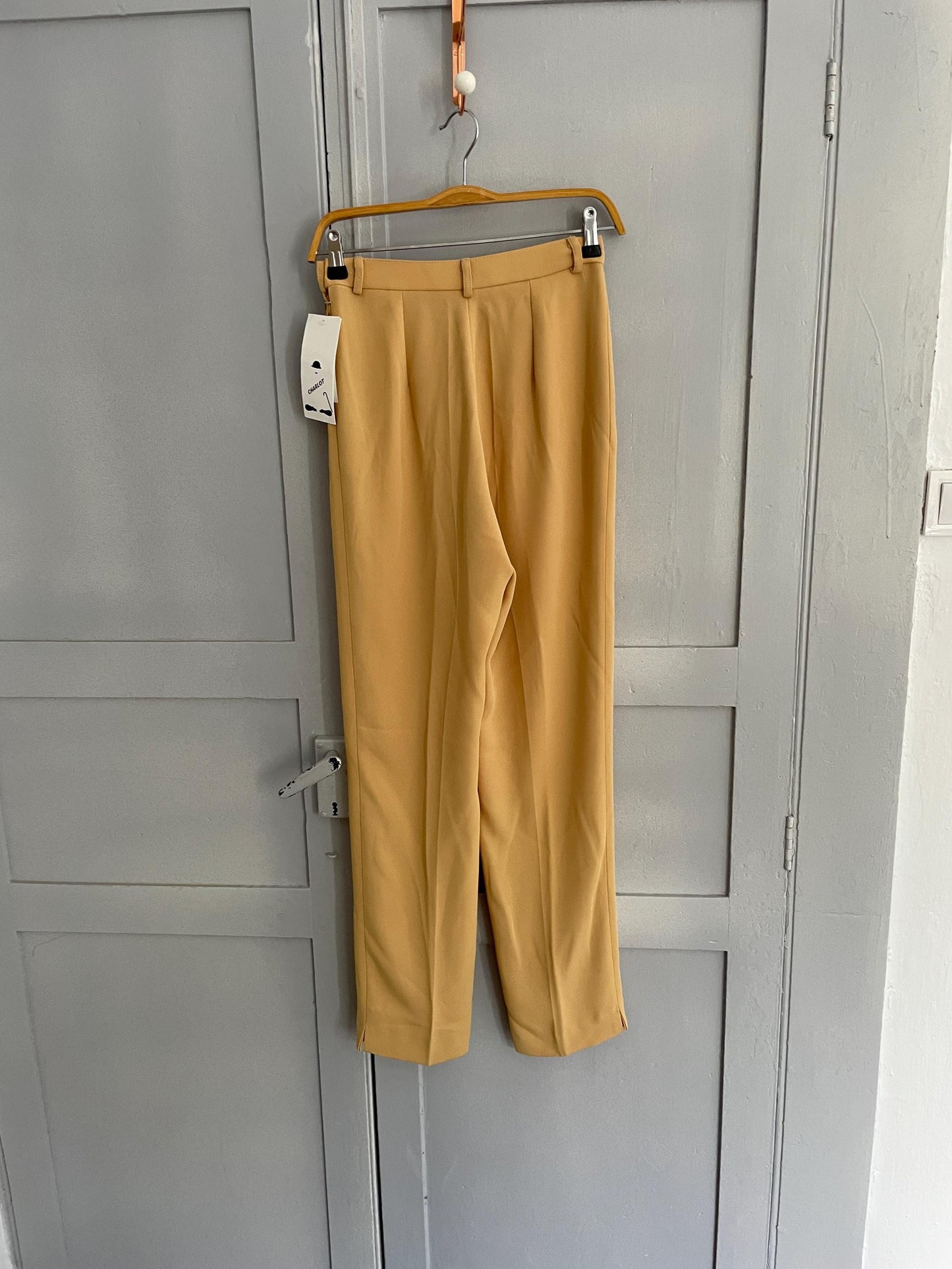 Vintage Yellow Charlot High-Waisted Pants, Size Small S/36, Tailored Straight-Leg Trousers for Women, Elegant Retro Style clothing, Size S