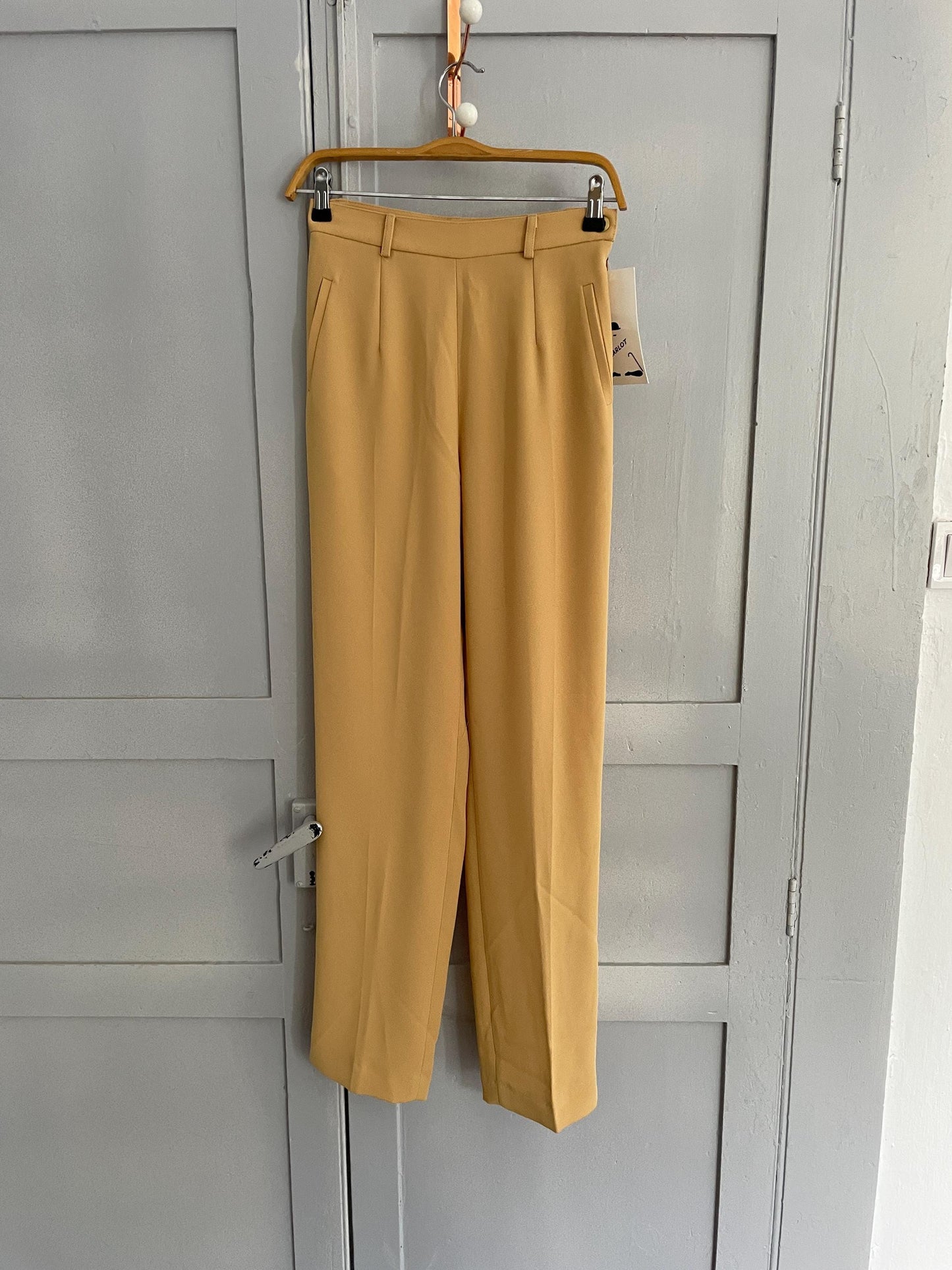 Vintage Yellow Charlot High-Waisted Pants, Size Small S/36, Tailored Straight-Leg Trousers for Women, Elegant Retro Style clothing, Size S