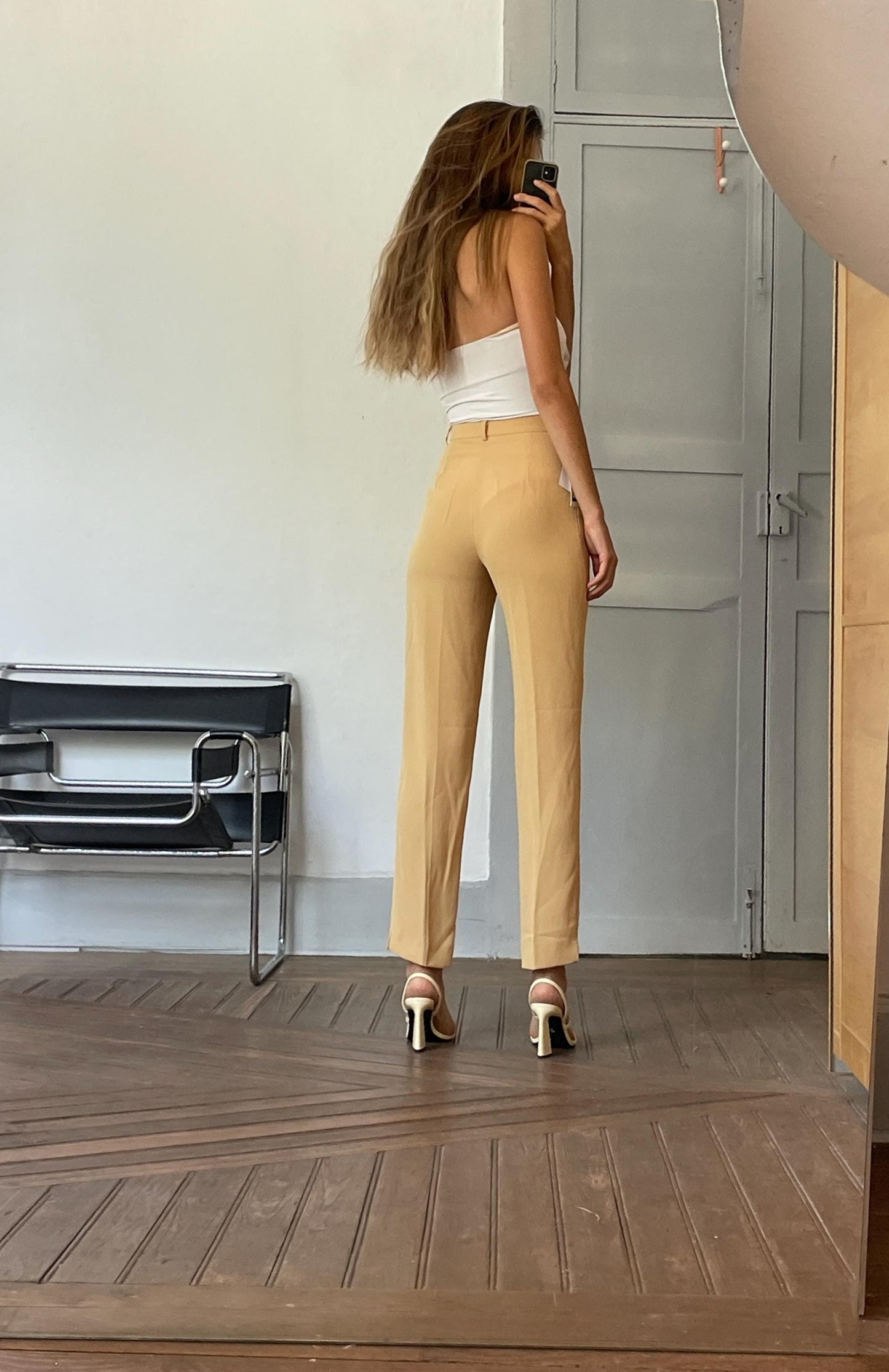 Vintage Yellow Charlot High-Waisted Pants, Size Small S/36, Tailored Straight-Leg Trousers for Women, Elegant Retro Style clothing, Size S