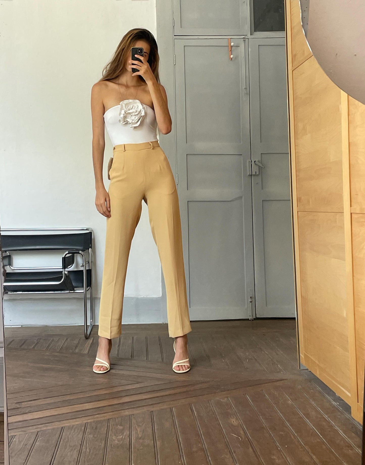Vintage Yellow Charlot High-Waisted Pants, Size Small S/36, Tailored Straight-Leg Trousers for Women, Elegant Retro Style clothing, Size S