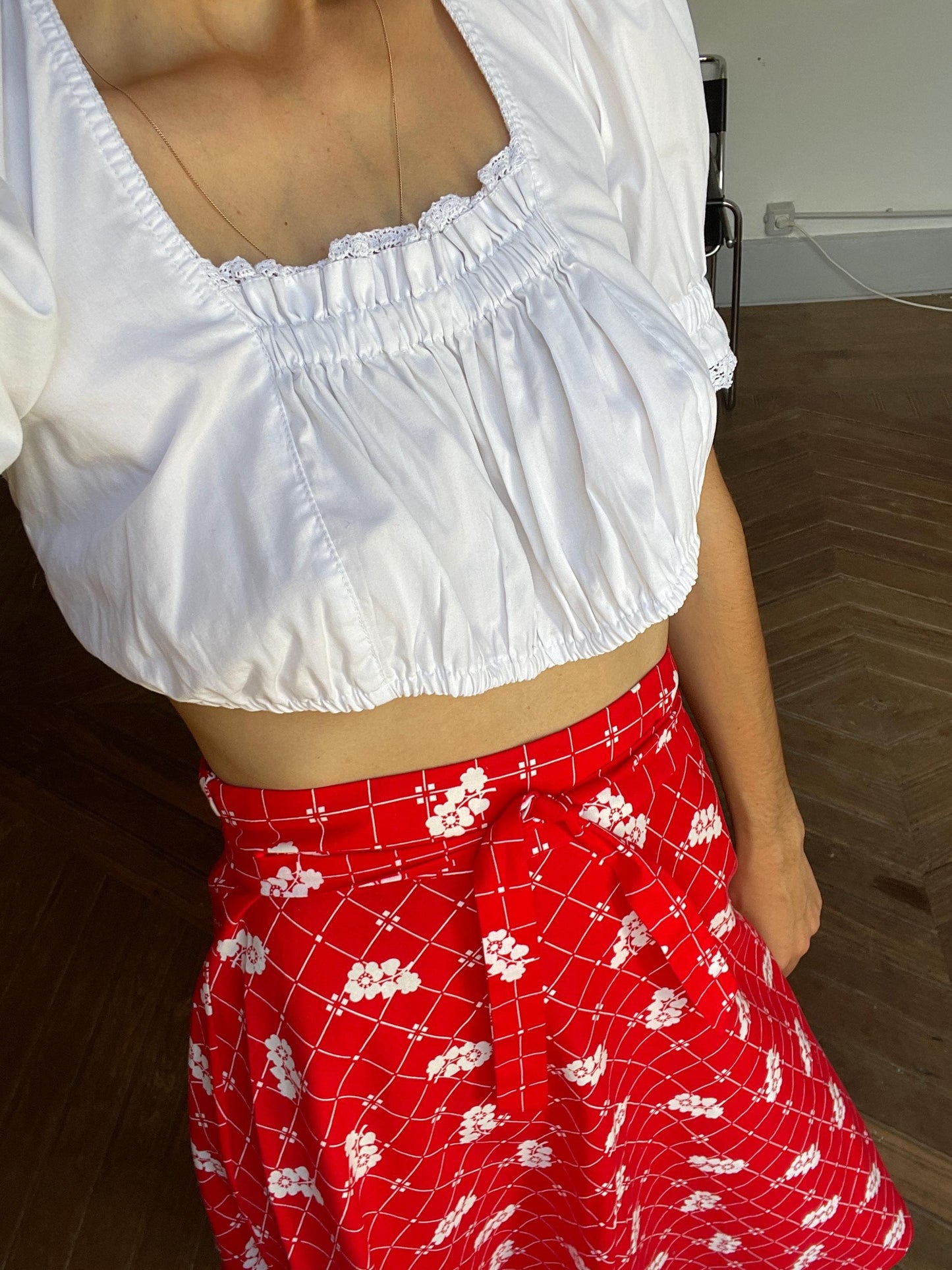 Vintage white romantic trachten puff sleeve top, Sheer crop top, Cottage core blouse, Farm girl dirndl style, XS