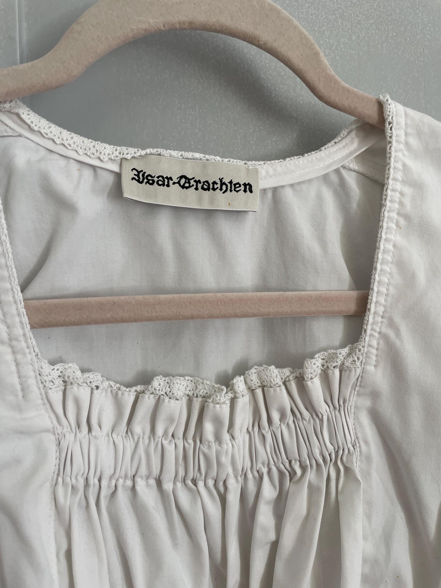 Vintage white romantic trachten puff sleeve top, Sheer crop top, Cottage core blouse, Farm girl dirndl style, XS