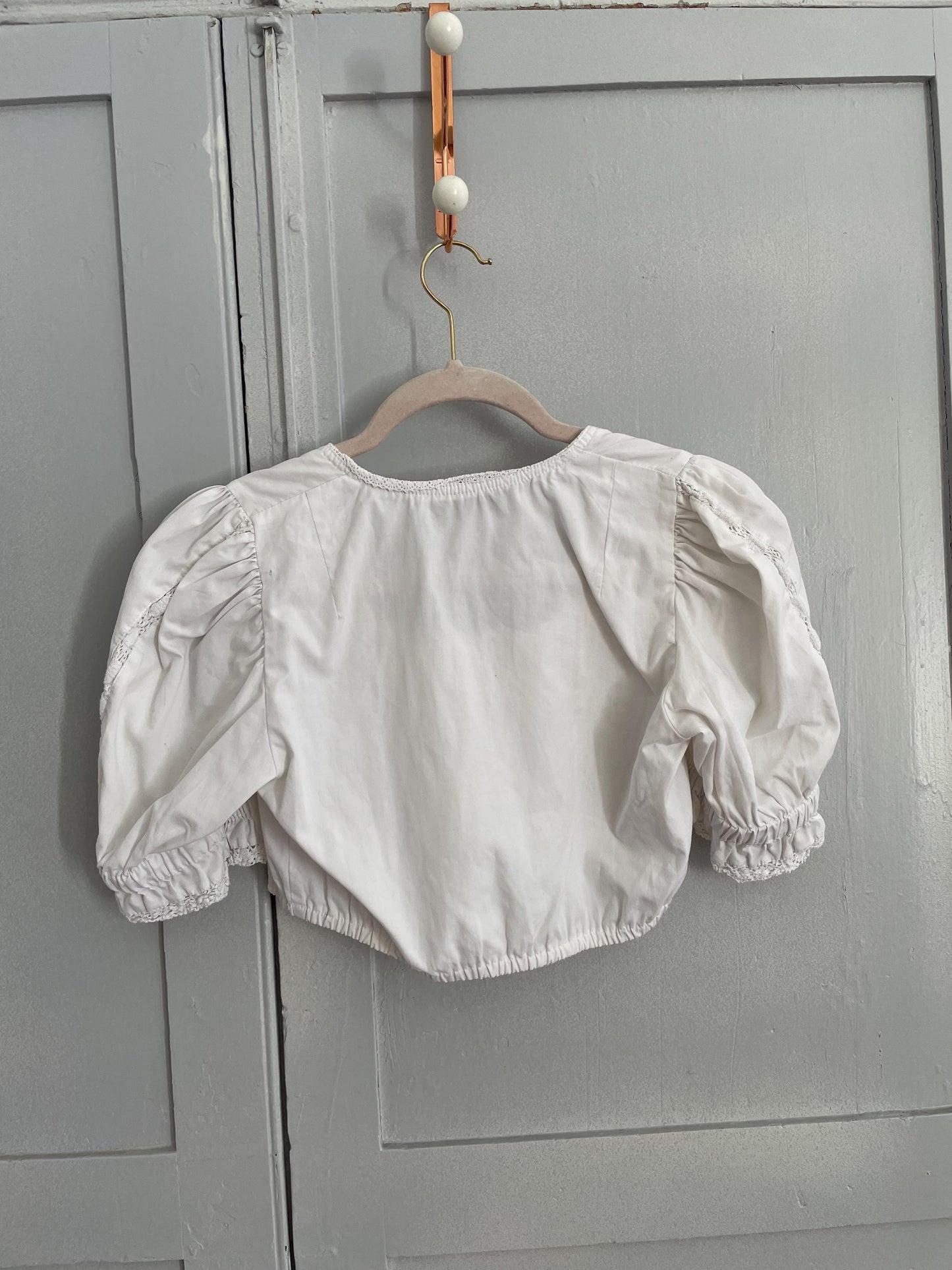 Vintage white romantic trachten puff sleeve top, Sheer crop top, Cottage core blouse, Farm girl dirndl style, XS
